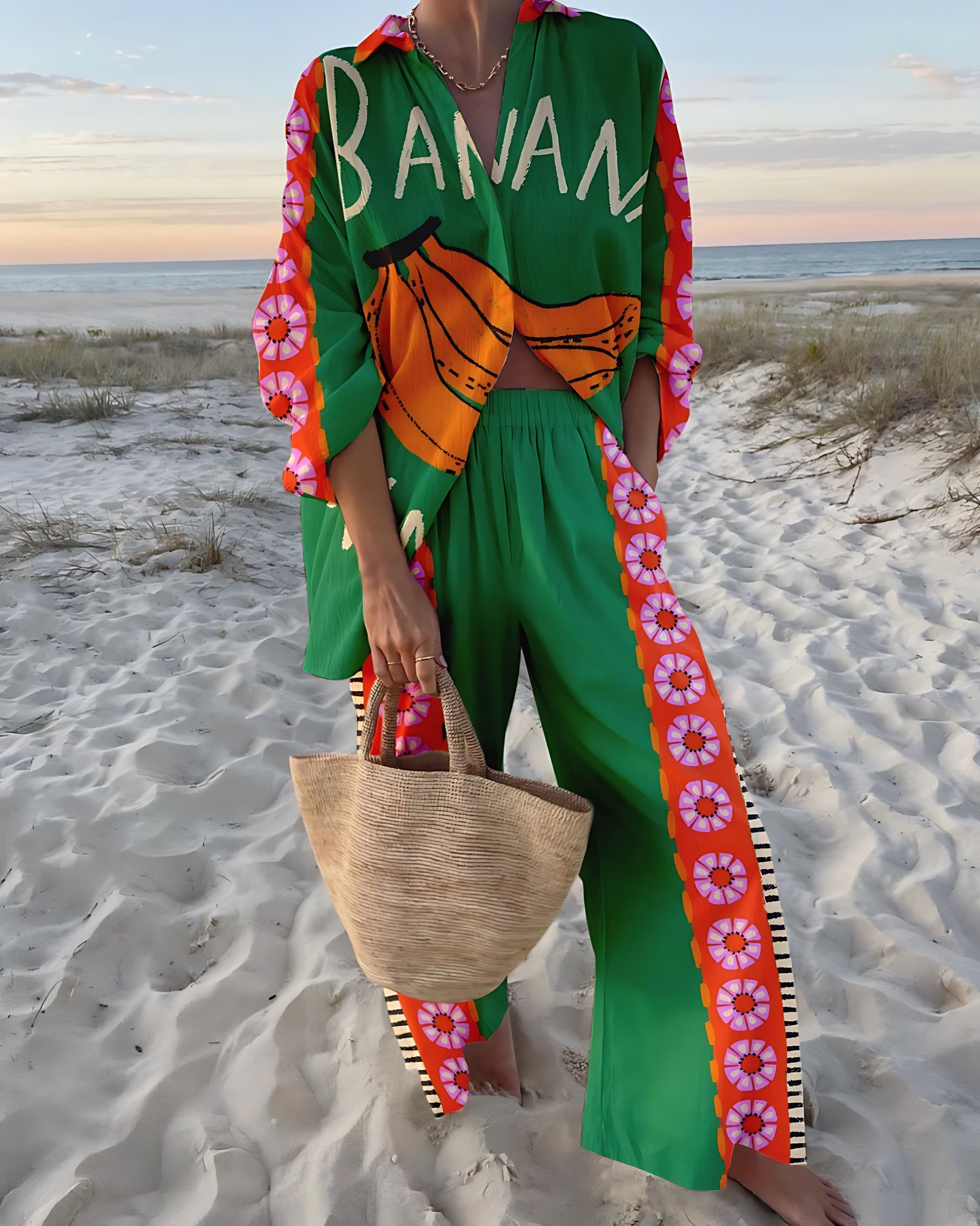 Bailey – Graphic Print Shirt and Wide Leg Pants Set