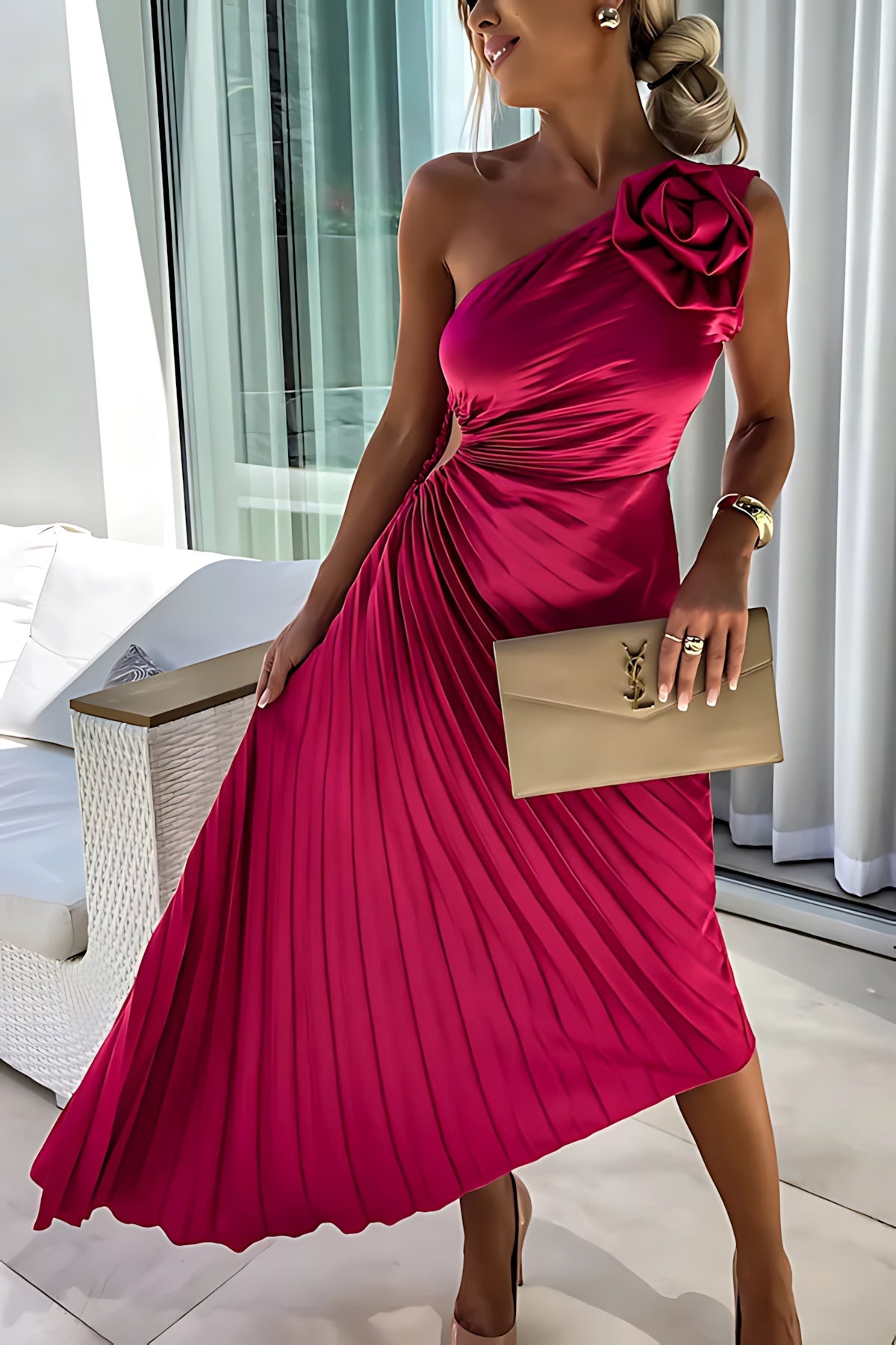 Bailey – Satin One Shoulder Wedding Guest Midi Dress