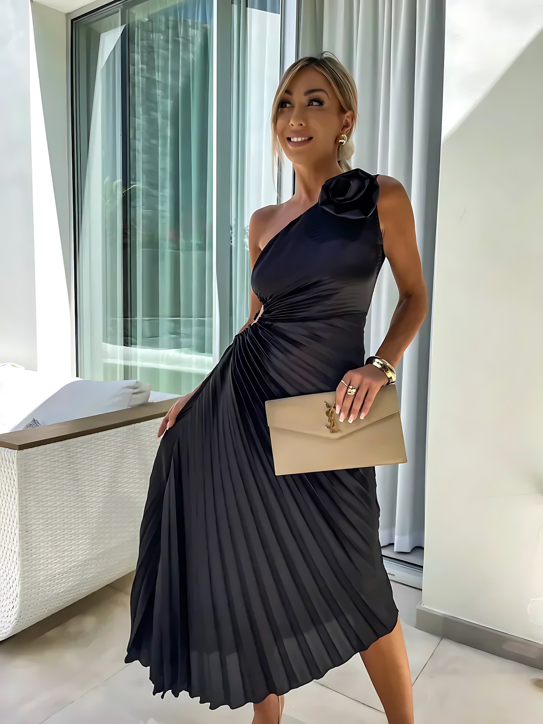 Bailey – Satin One Shoulder Wedding Guest Midi Dress