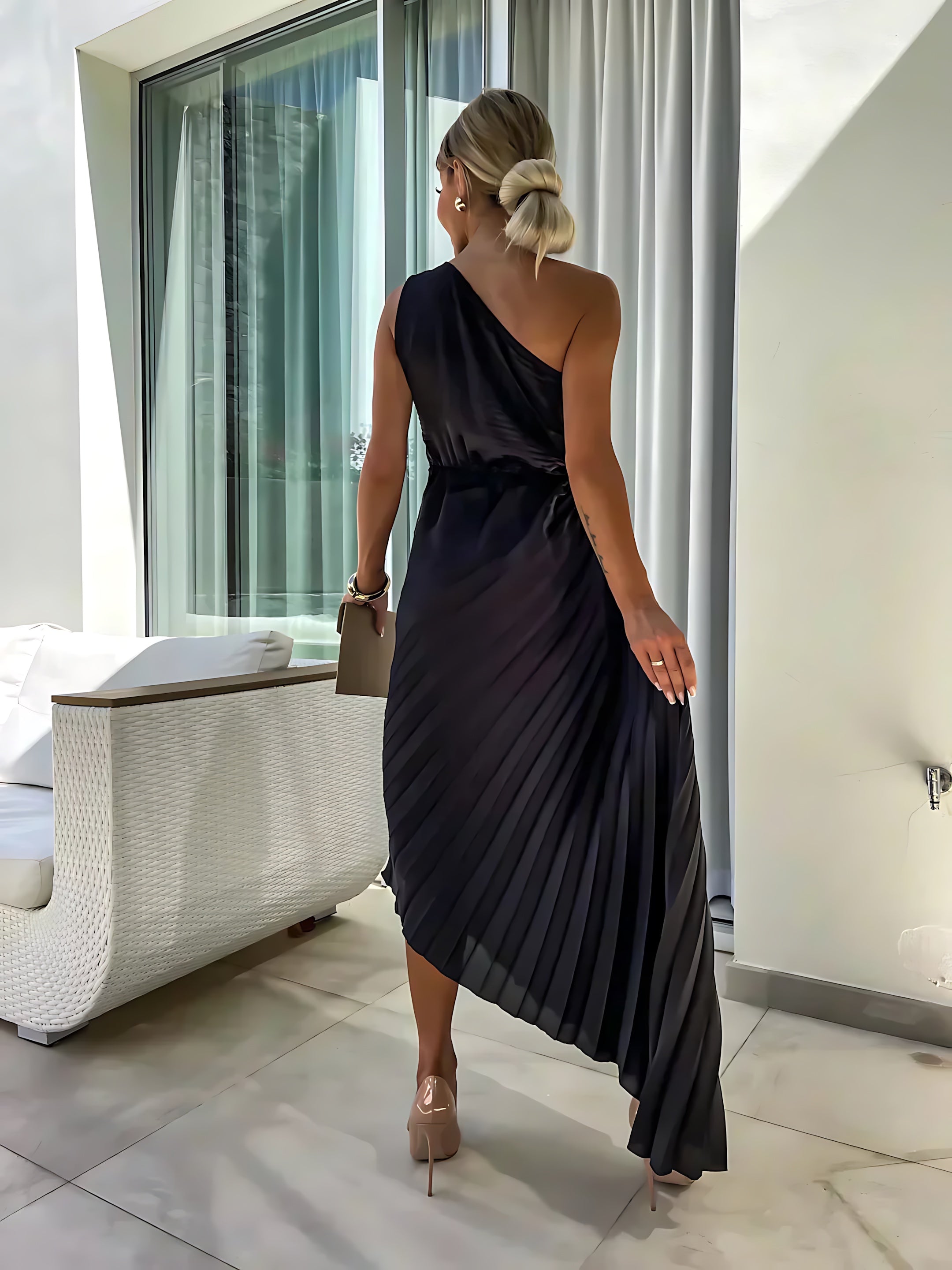 Bailey – Satin One Shoulder Wedding Guest Midi Dress