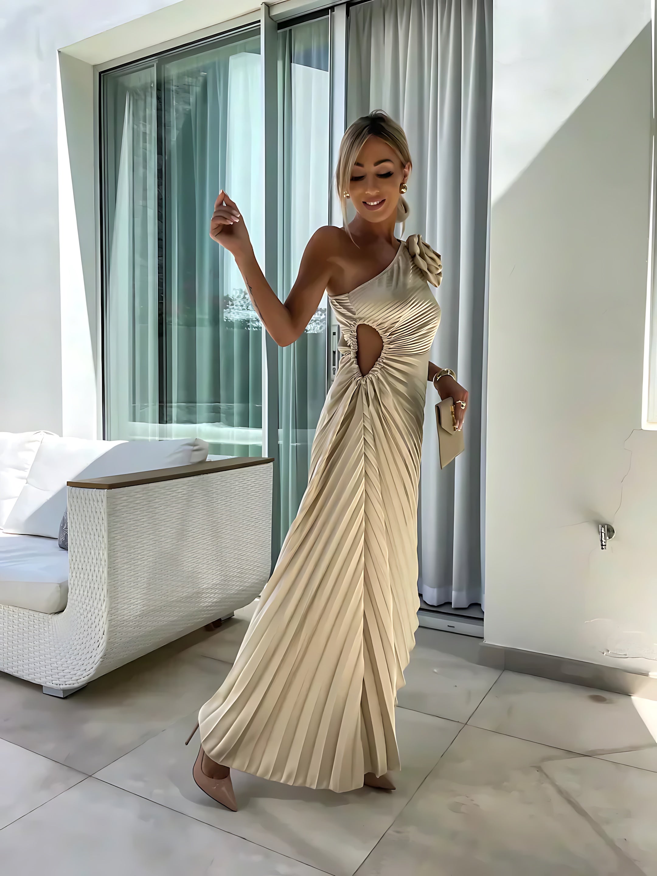 Bailey – Satin One Shoulder Wedding Guest Midi Dress