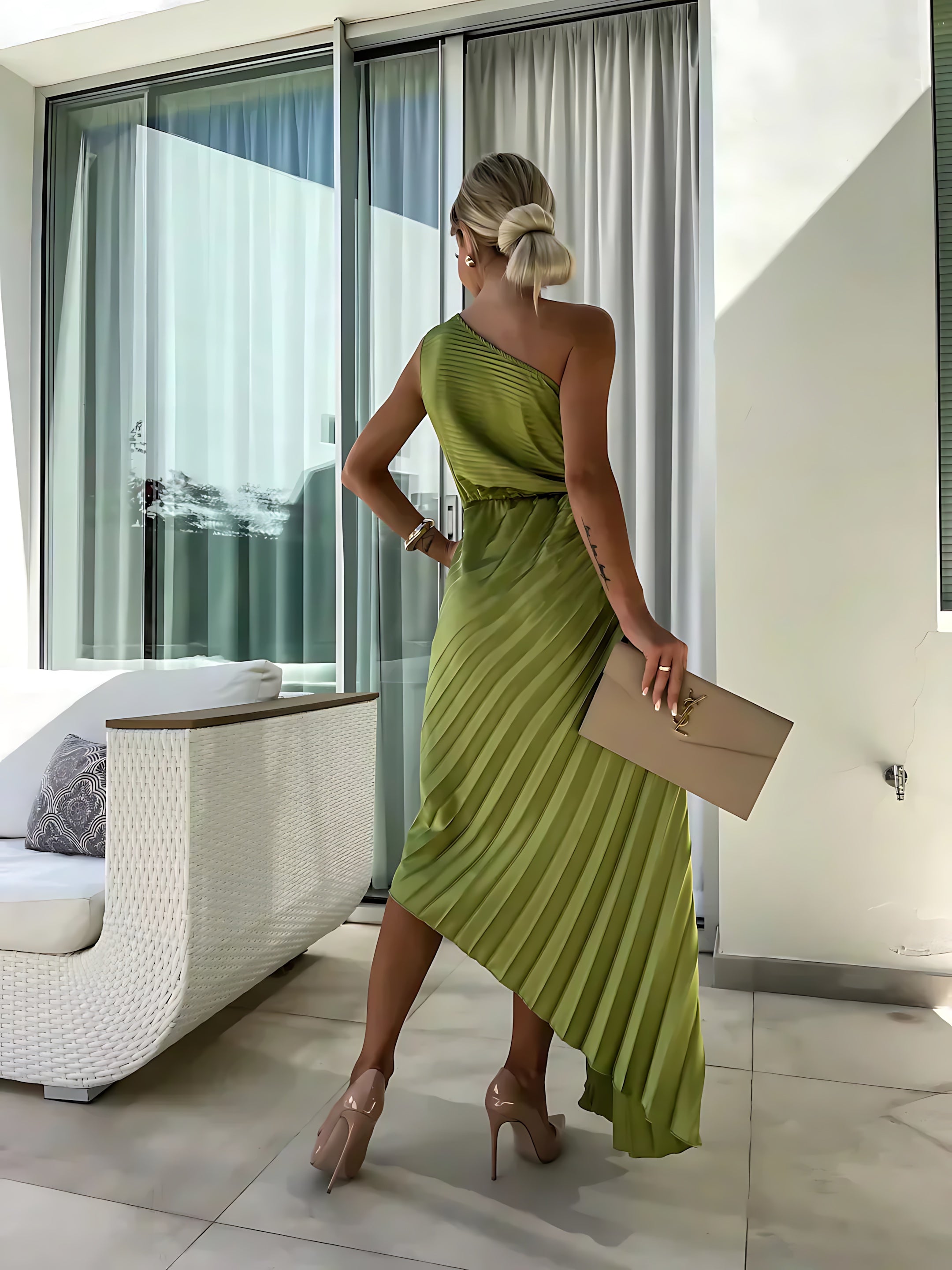 Bailey – Satin One Shoulder Wedding Guest Midi Dress
