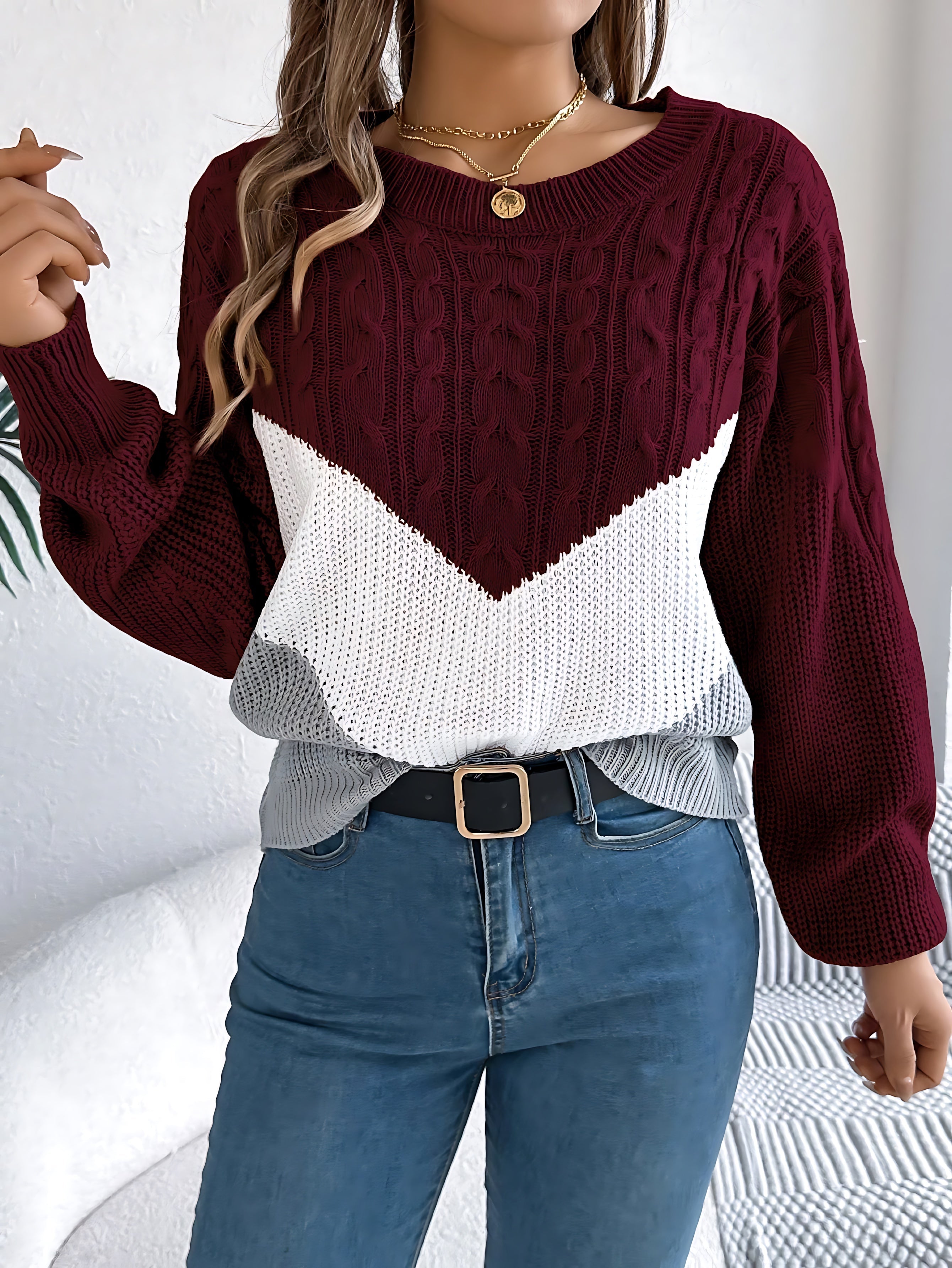 Beatrice – Chevron Color Block Knit Sweater