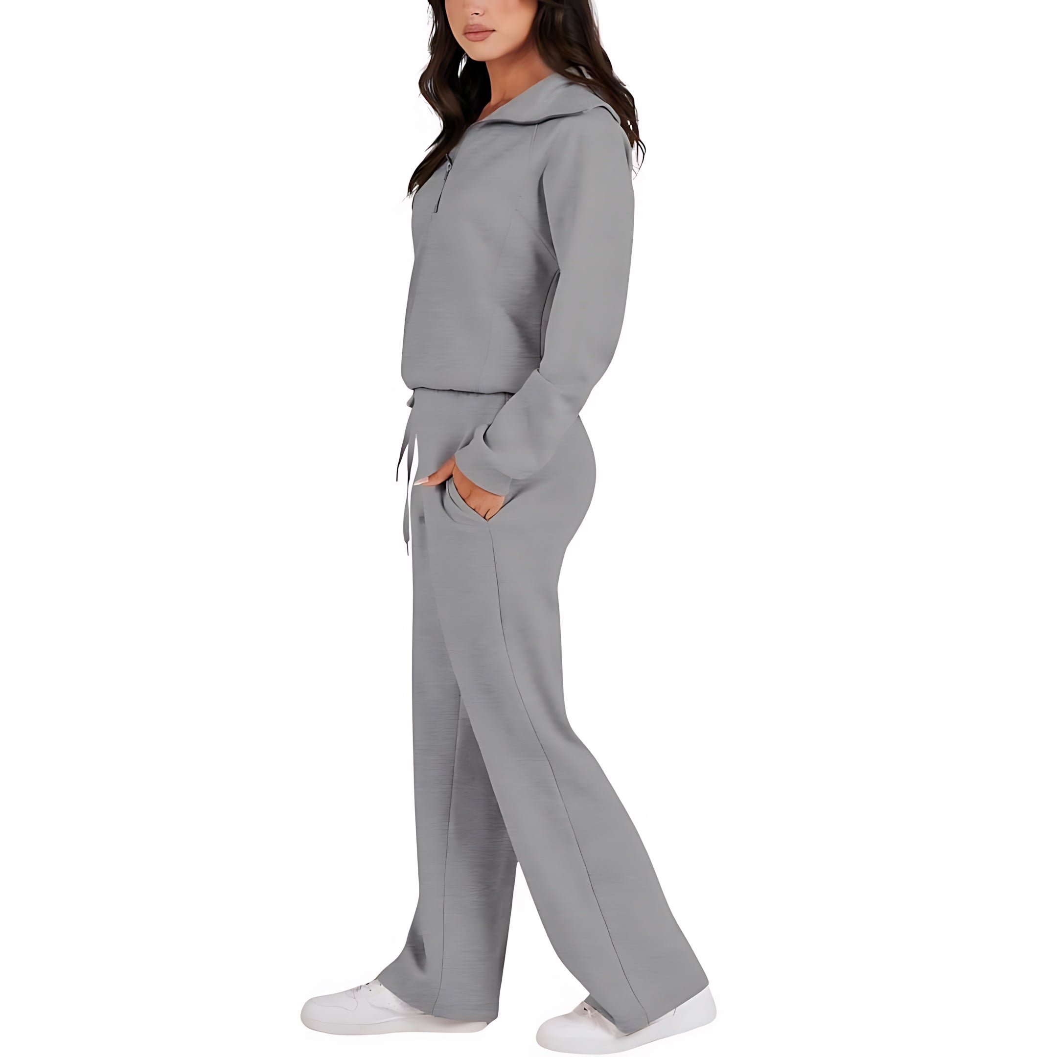 Beatrice – Half Zip Top And Wide Leg Pants Lounge Set