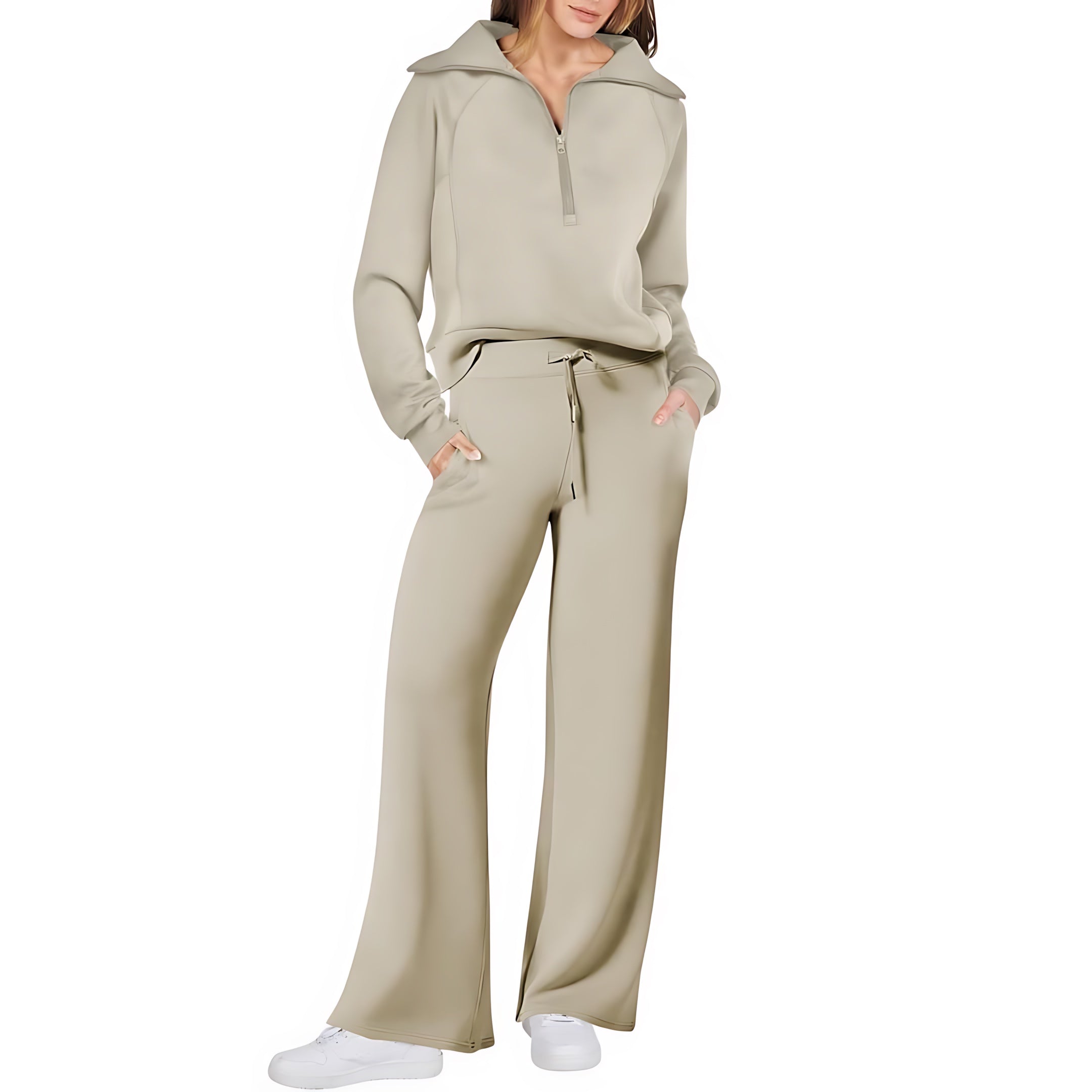 Beatrice – Half Zip Top And Wide Leg Pants Lounge Set