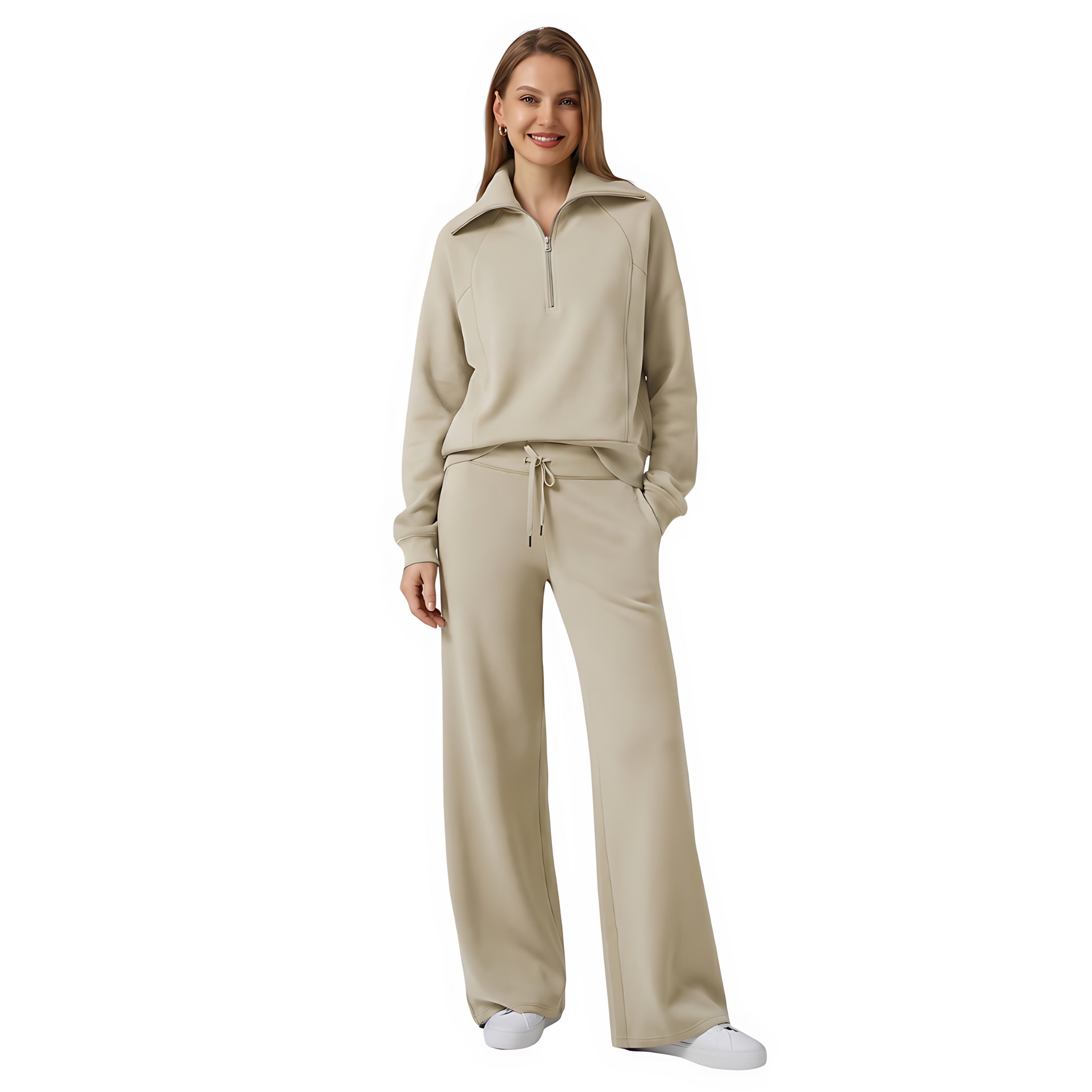 Beatrice – Half Zip Top And Wide Leg Pants Lounge Set