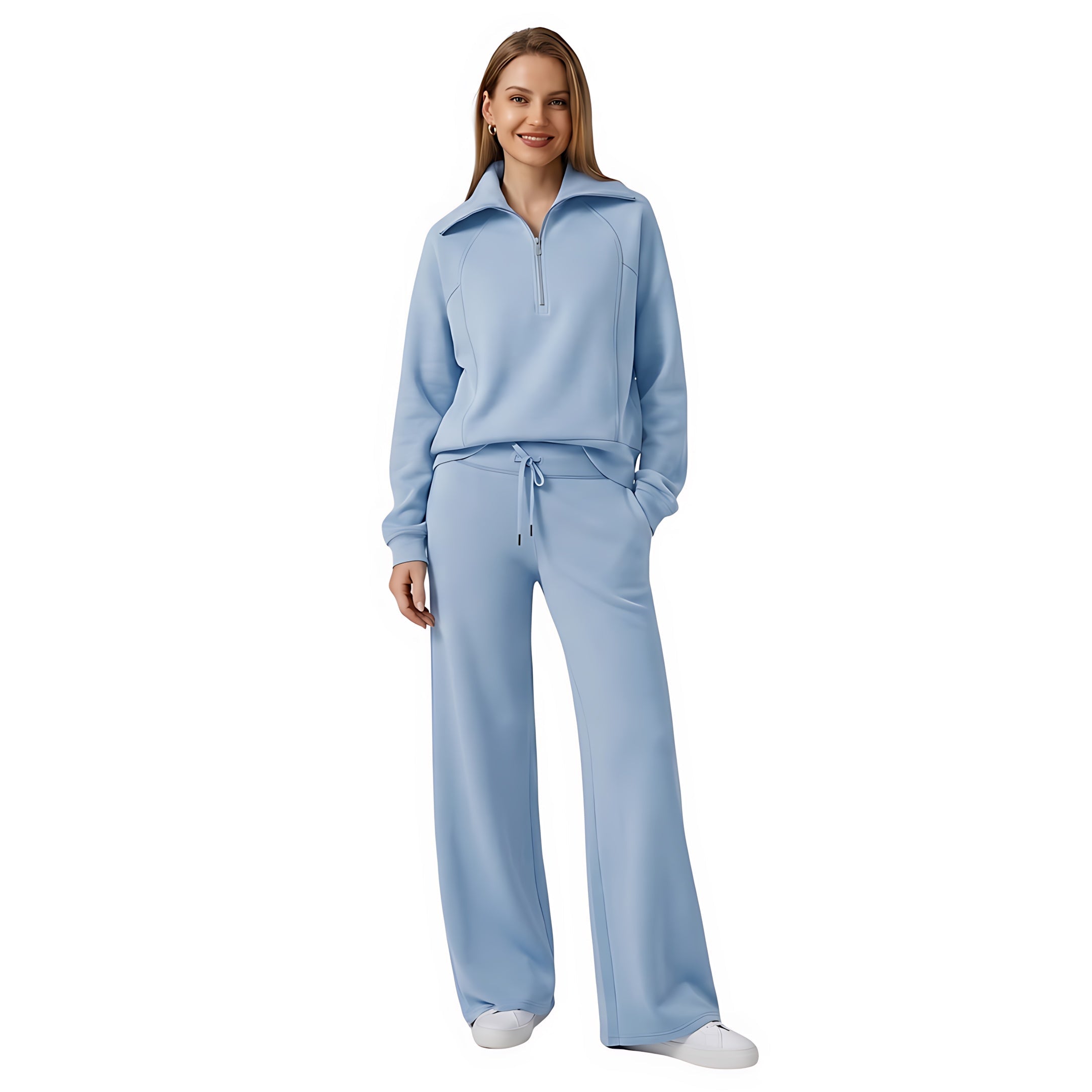 Beatrice – Half Zip Top And Wide Leg Pants Lounge Set