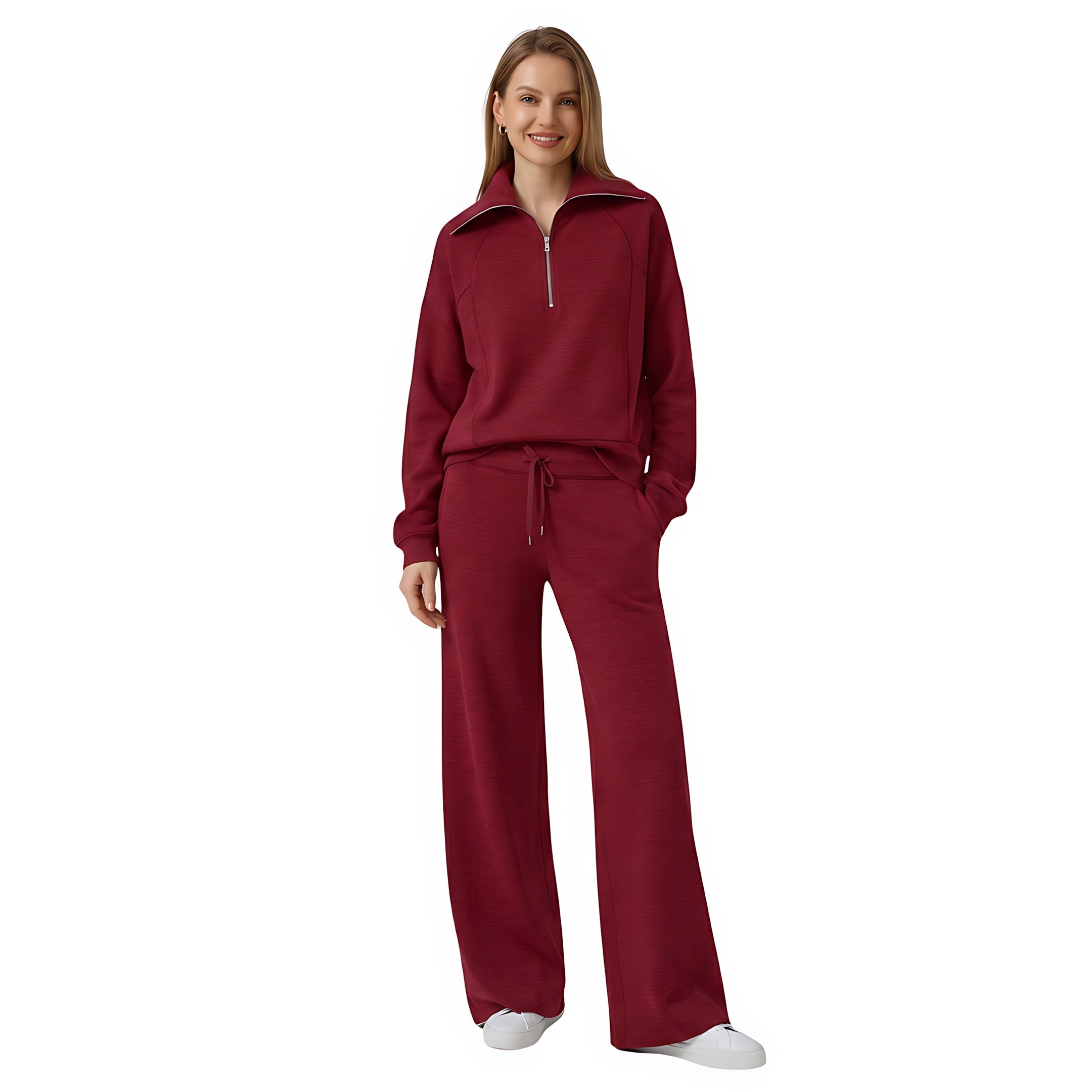 Beatrice – Half Zip Top And Wide Leg Pants Lounge Set