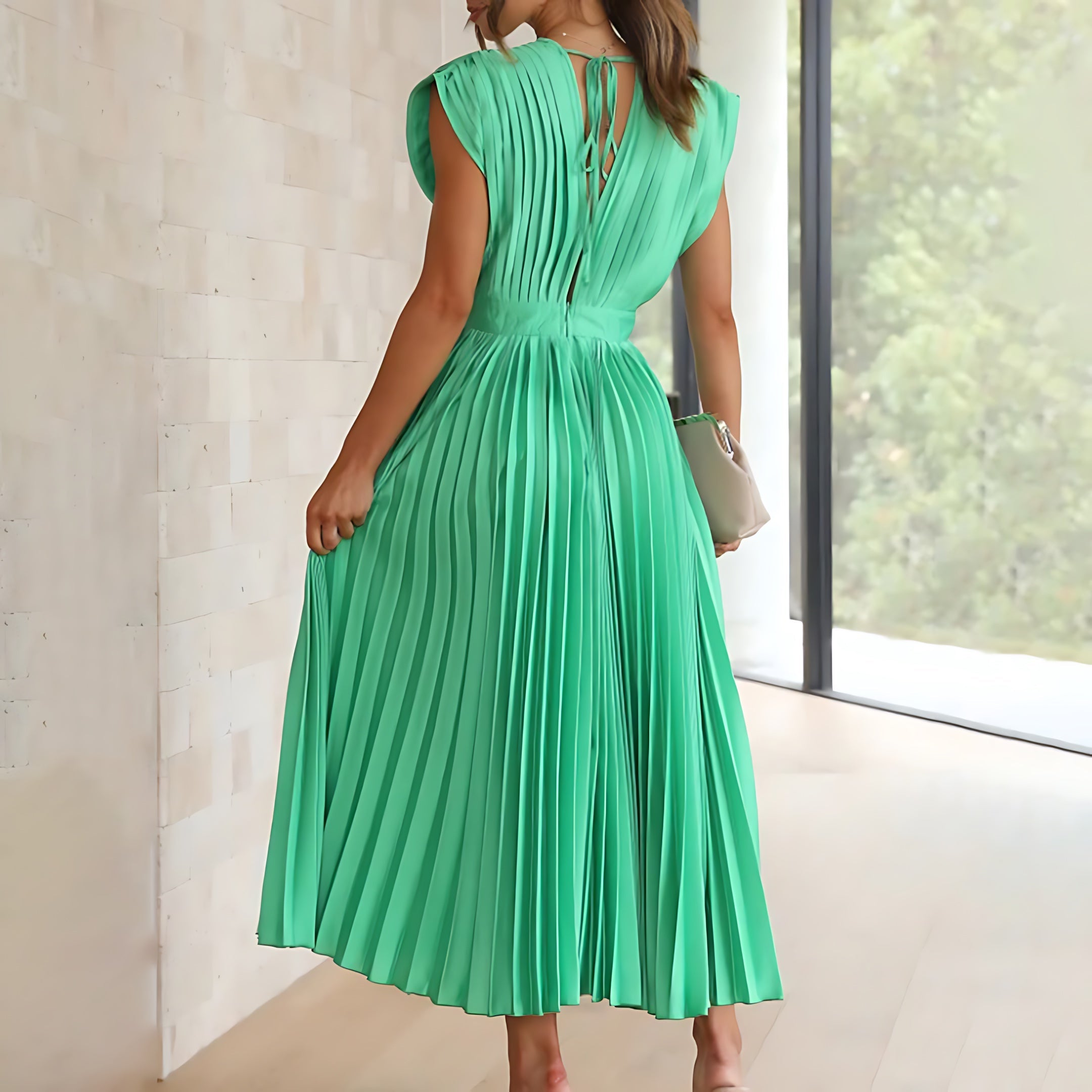 Beatrice – Pleated V Neck Wedding Guest Maxi Dress