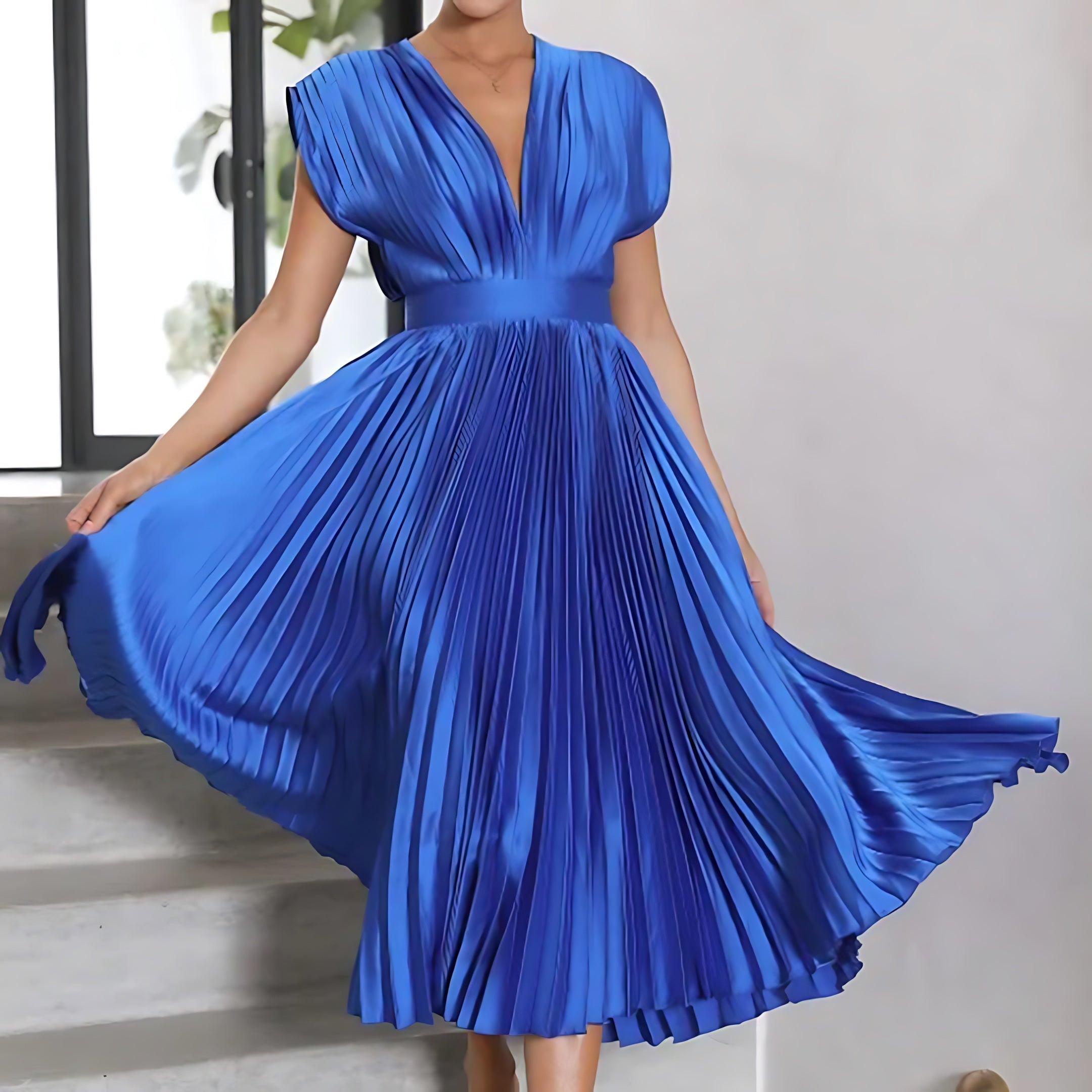 Beatrice – Pleated V Neck Wedding Guest Maxi Dress