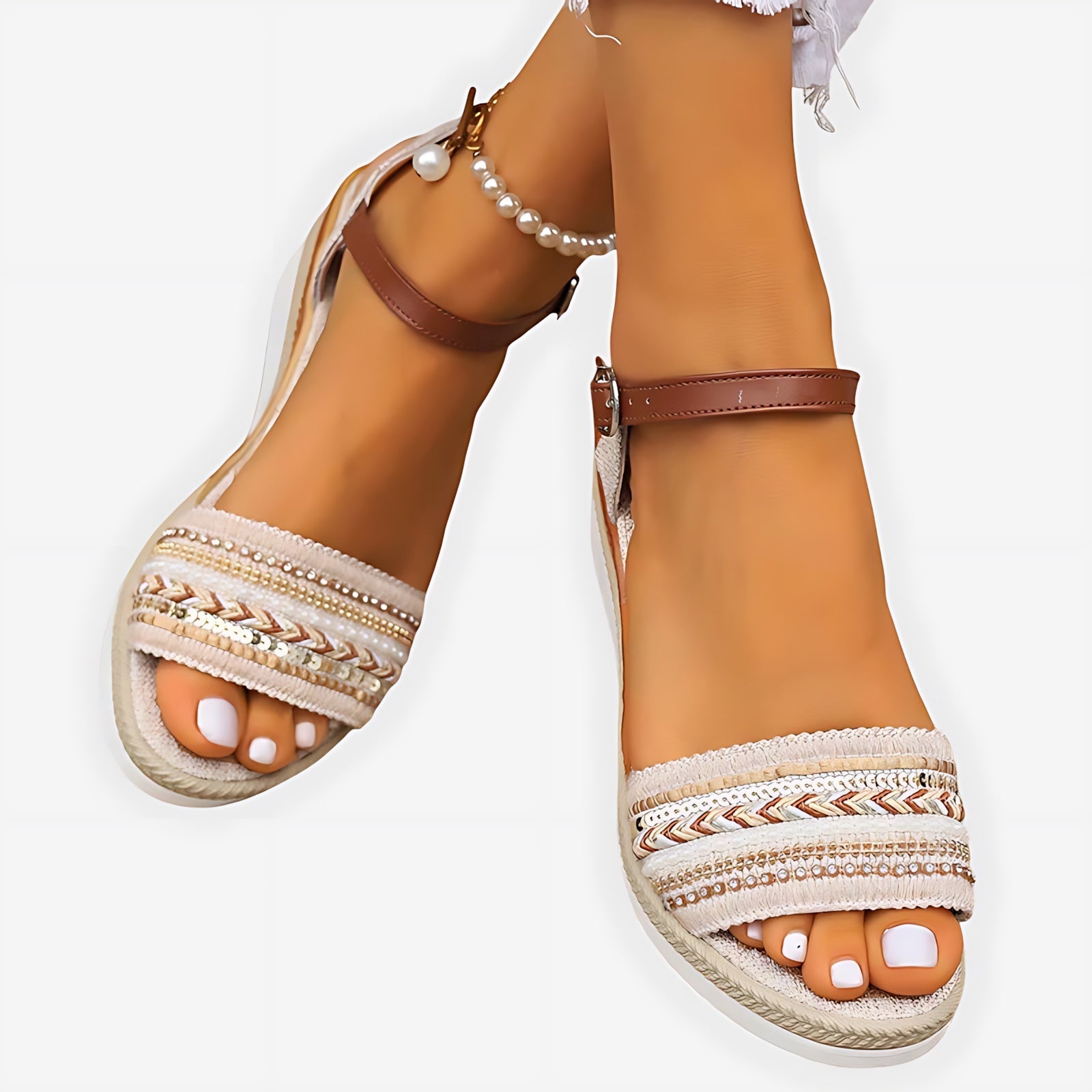 Beatrice – Rhinestone Ankle Strap Wedge Sandals