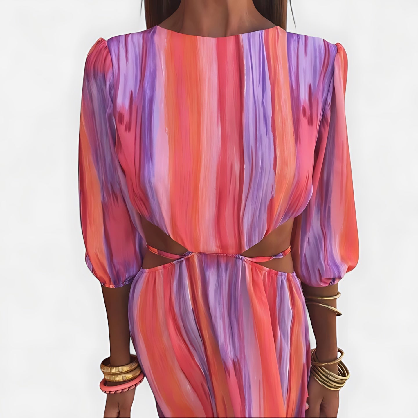 Beatrice – Striped Round Neck 3/4 Sleeve Maxi Dress