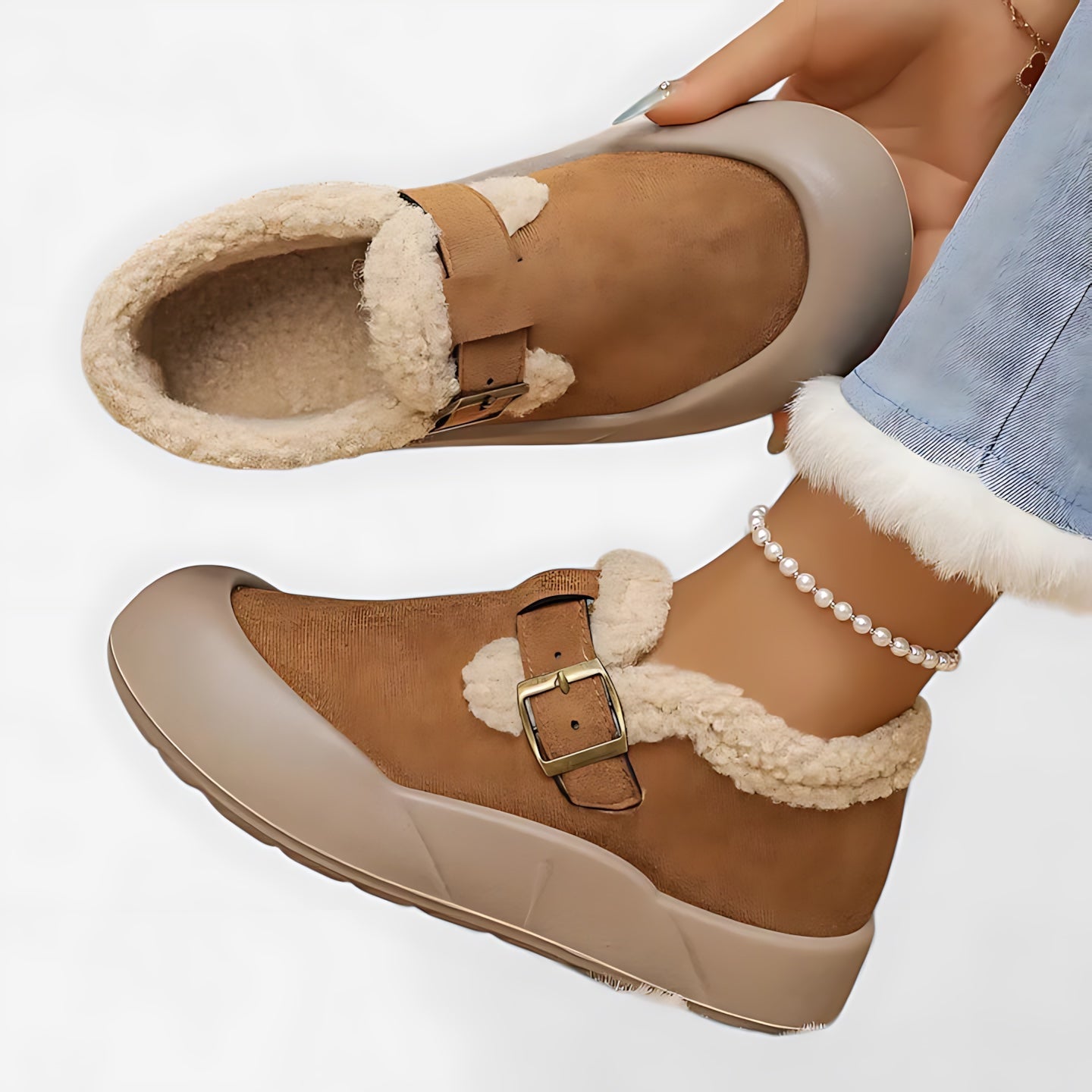 Beatrice – Suede Faux Fur Lined Moccasin Ankle Boots