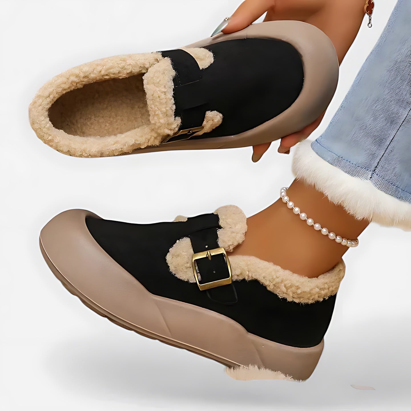 Beatrice – Suede Faux Fur Lined Moccasin Ankle Boots