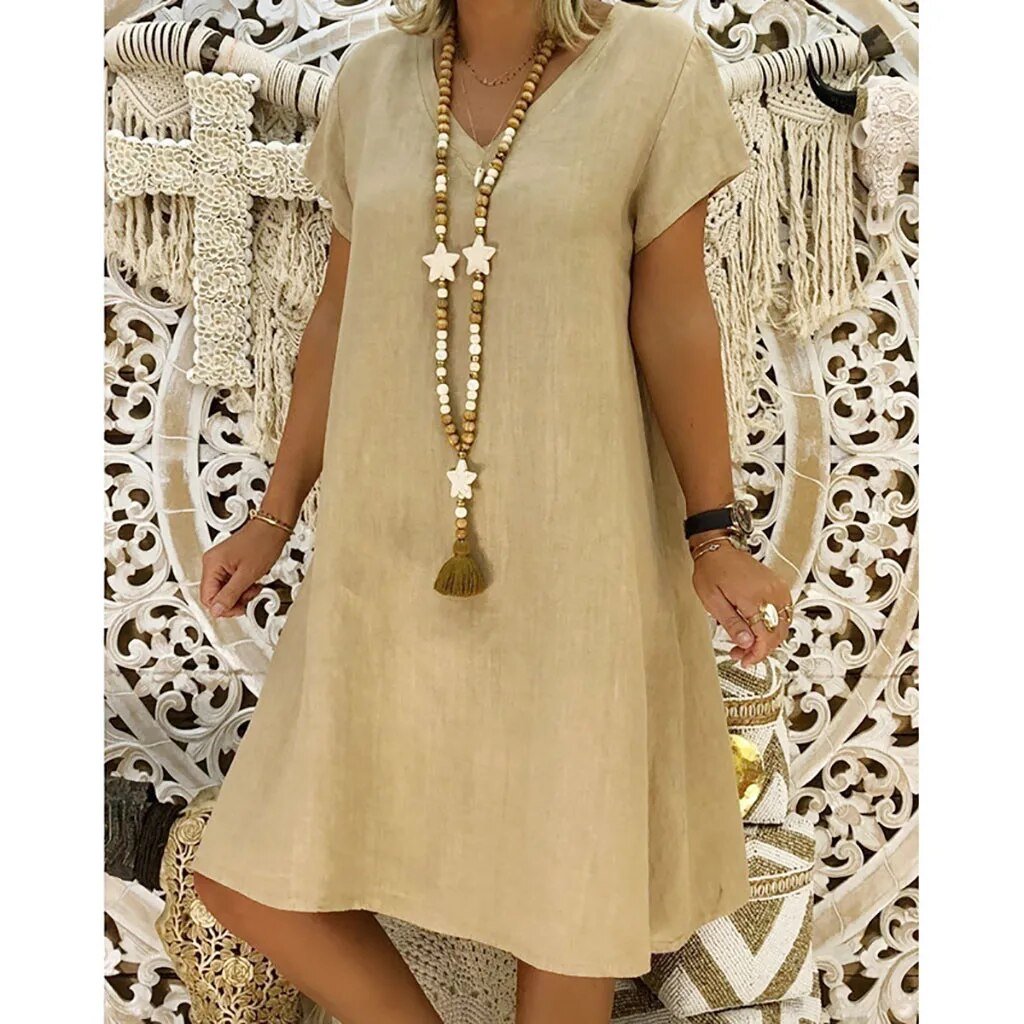 Georgia – V Neck Short Sleeve A-Line Mini Dress