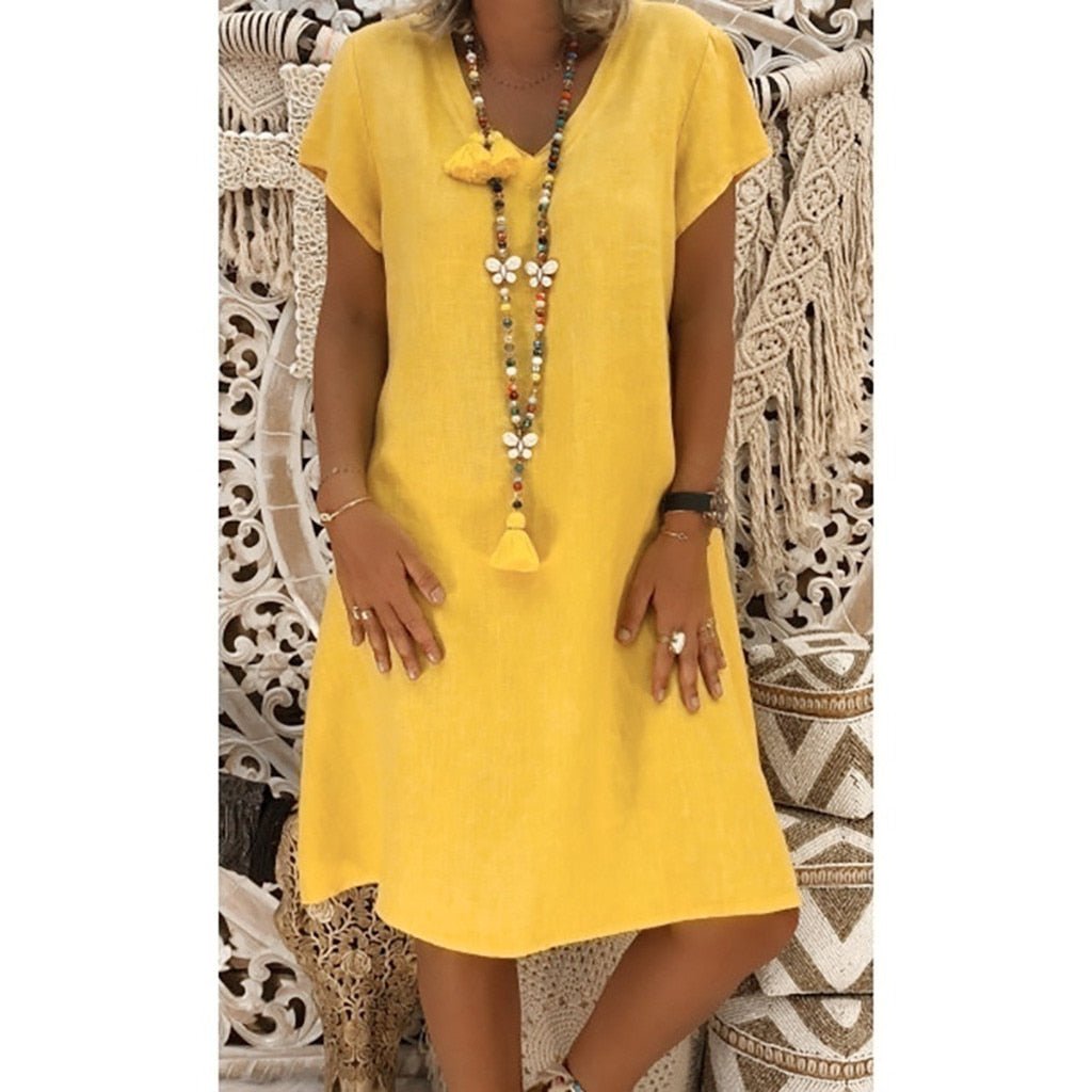 Georgia – V Neck Short Sleeve A-Line Mini Dress