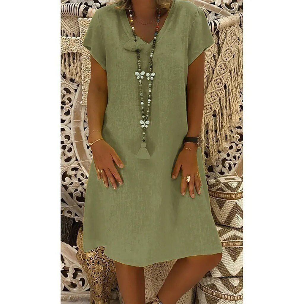 Georgia – V Neck Short Sleeve A-Line Mini Dress