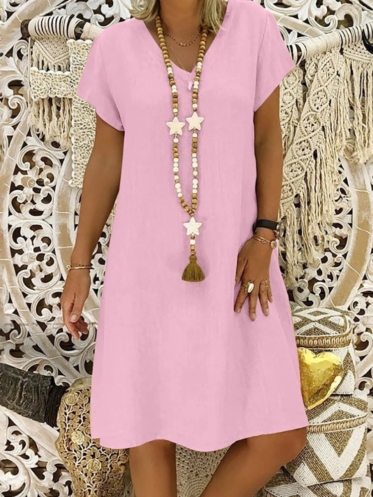 Georgia – V Neck Short Sleeve A-Line Mini Dress