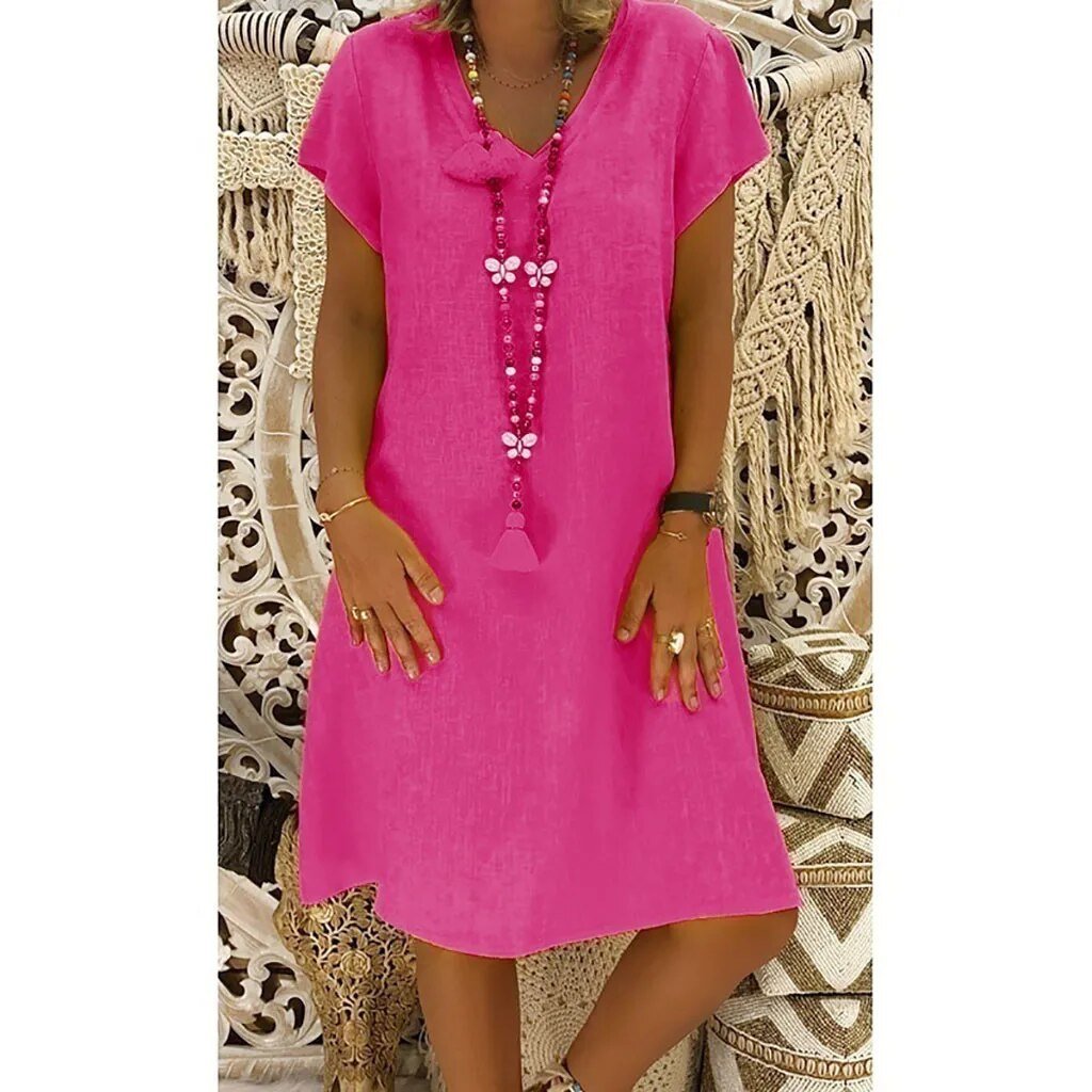 Georgia – V Neck Short Sleeve A-Line Mini Dress
