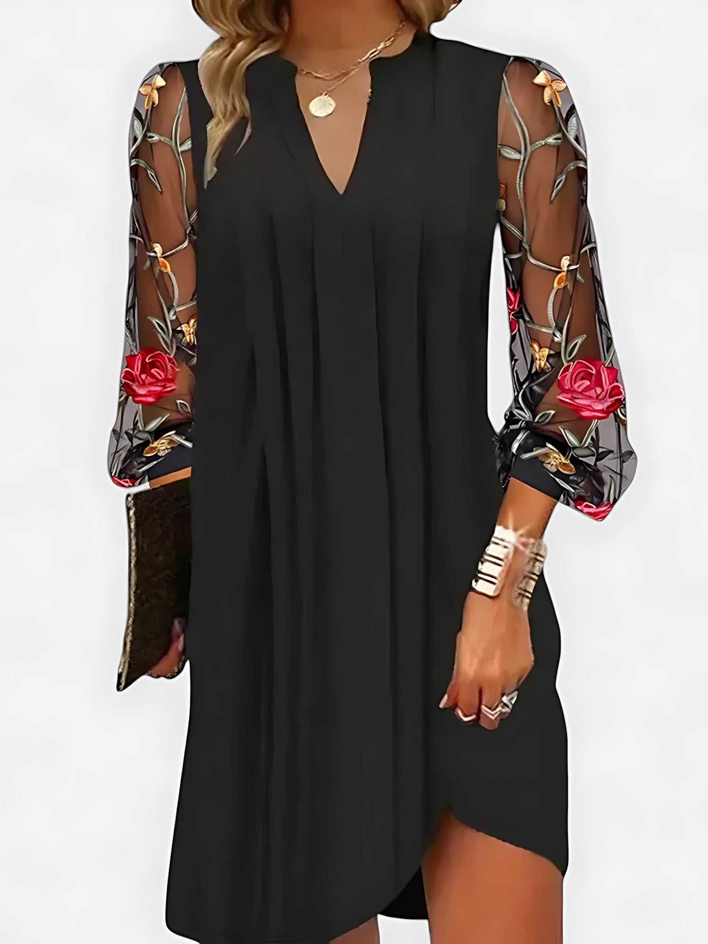 Bella – Floral Embroidered Mesh Sleeve Mini Dress