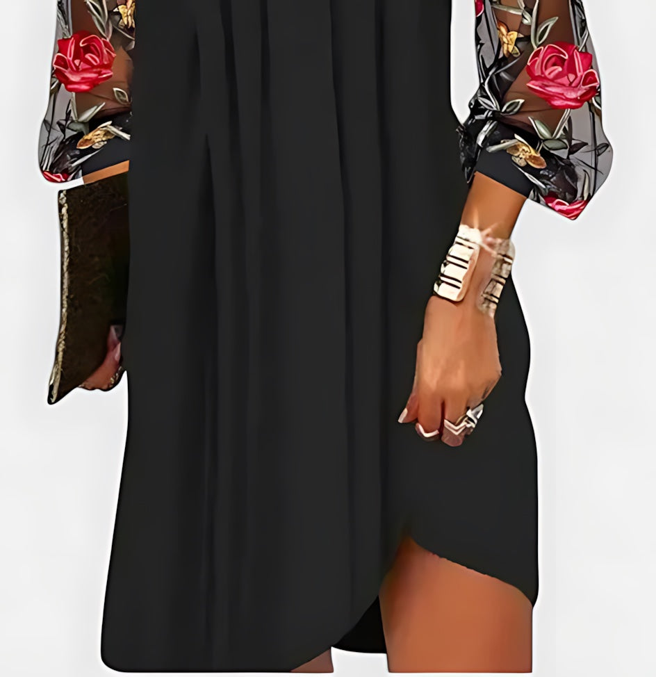 Bella – Floral Embroidered Mesh Sleeve Mini Dress