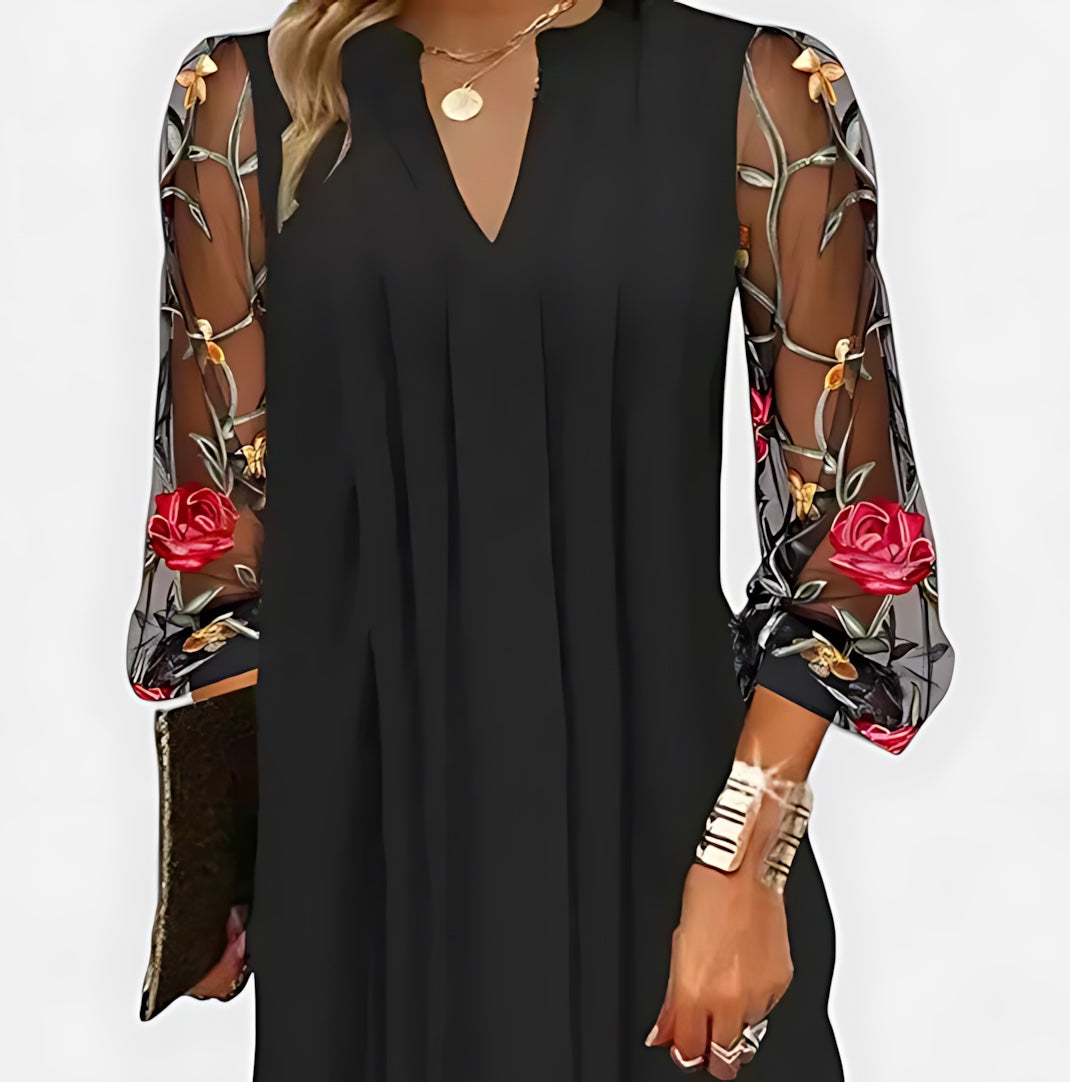 Bella – Floral Embroidered Mesh Sleeve Mini Dress