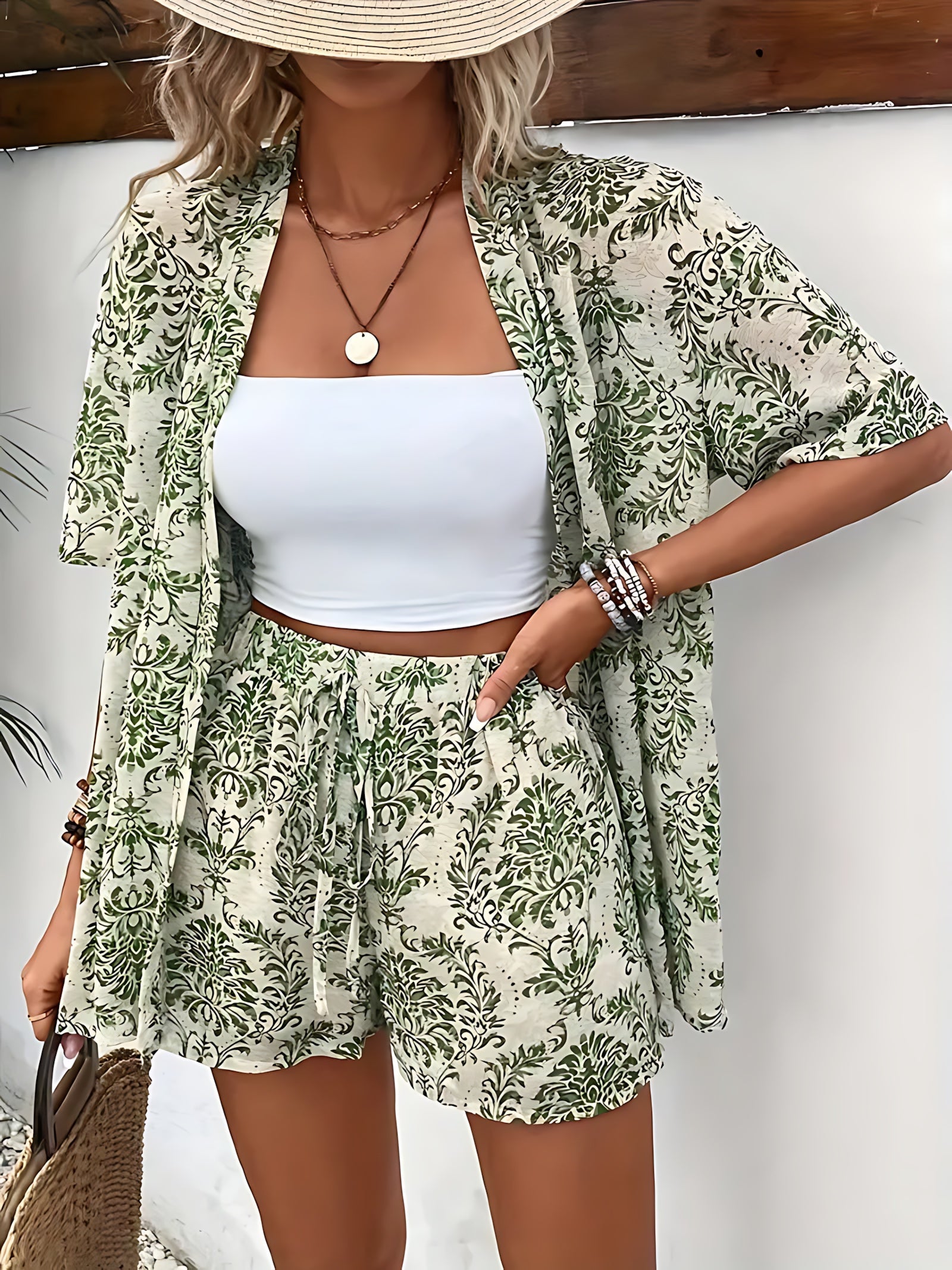 Bella – Floral Kimono Cardigan and Shorts Set