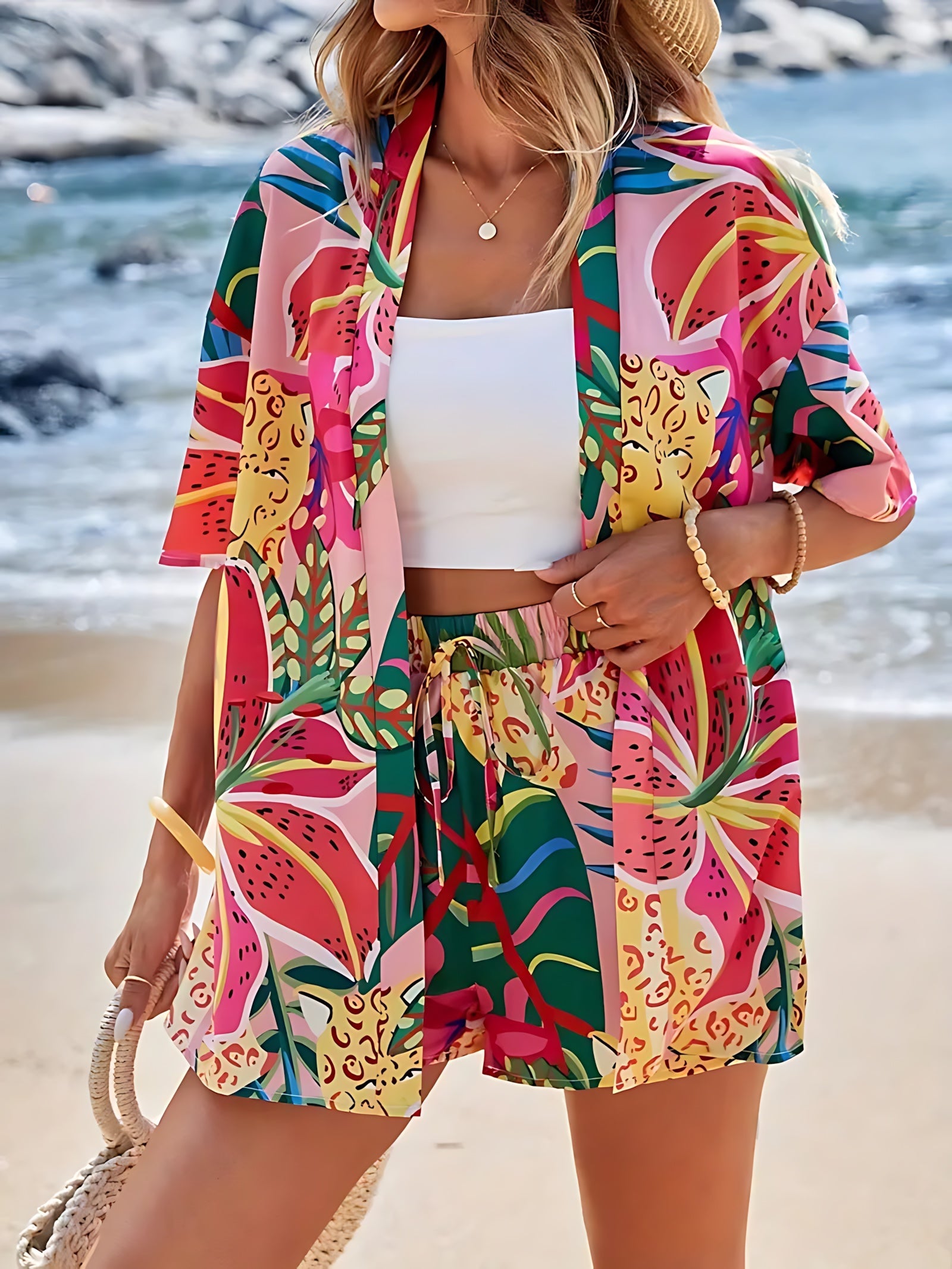 Bella – Floral Kimono Cardigan and Shorts Set