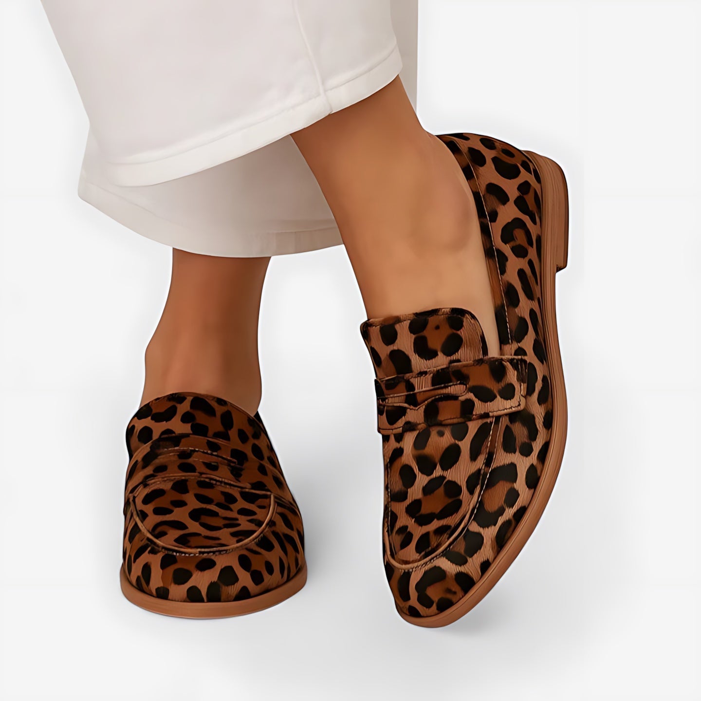 Bella – Leopard Print Suede Slip On Loafers