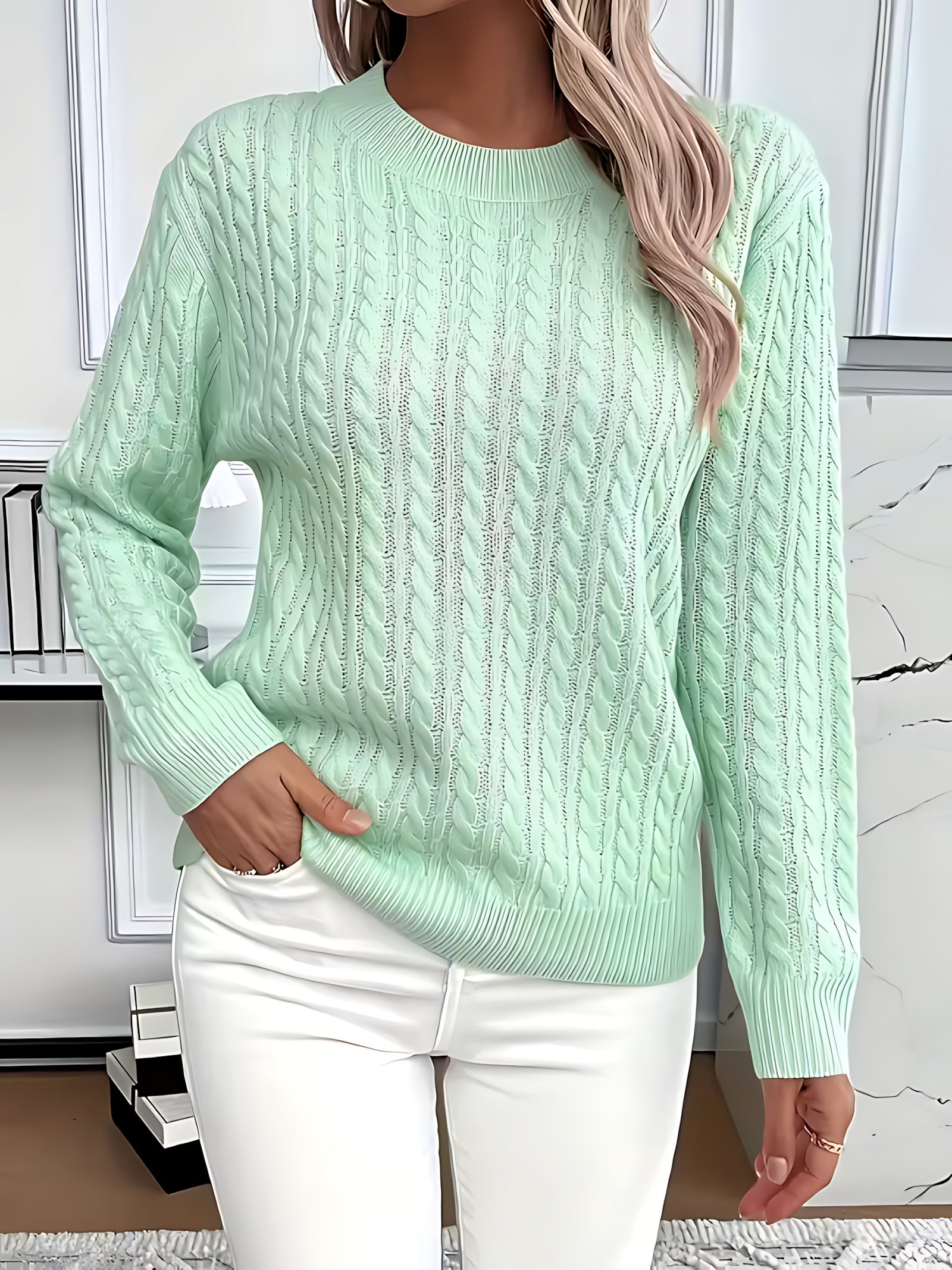Bella – Open Knit Crew Neck Sweater