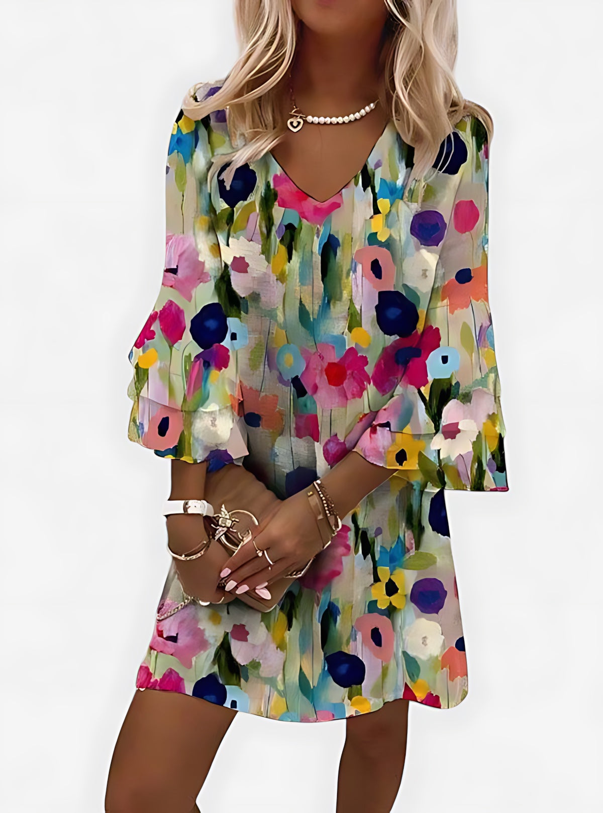 Bethany – Abstract Print Ruffle Sleeve Mini Dress