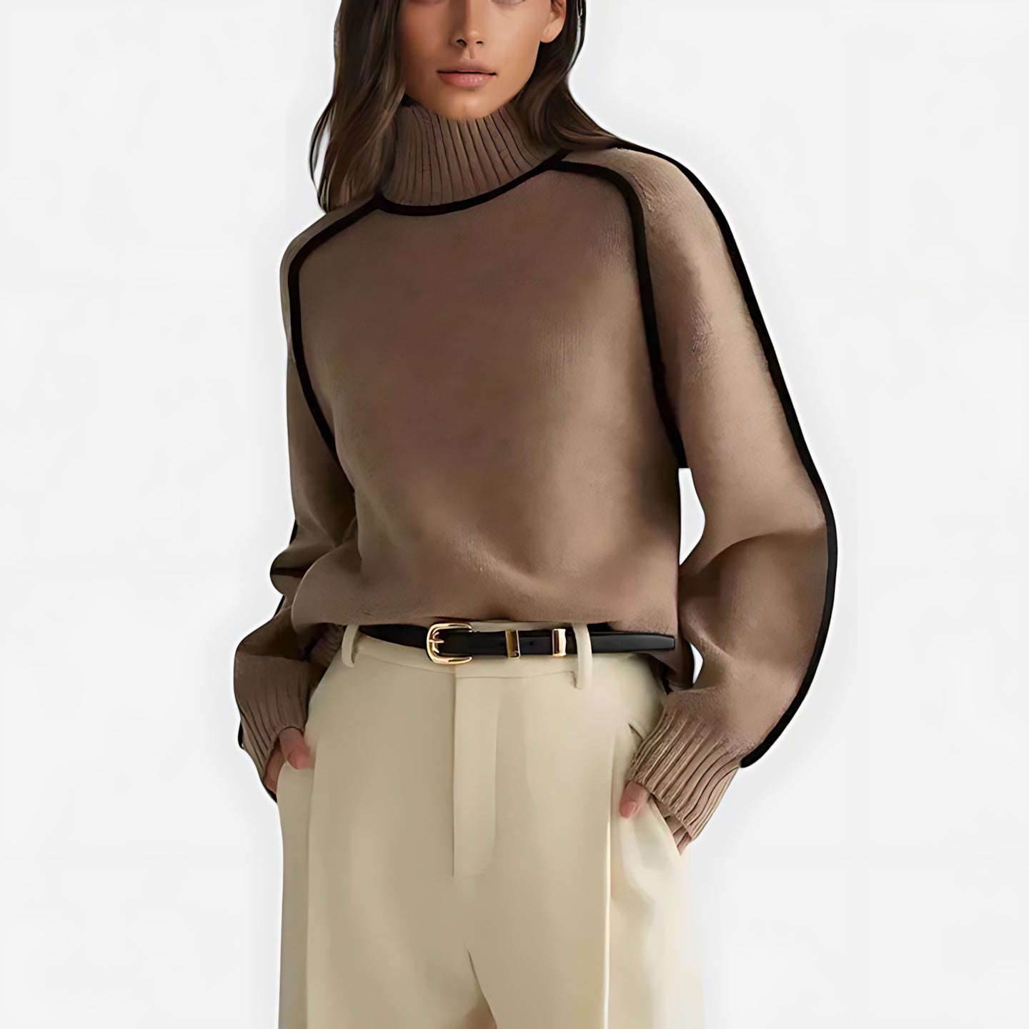Bethany – Contrast Piping Mock Neck Knit Sweater