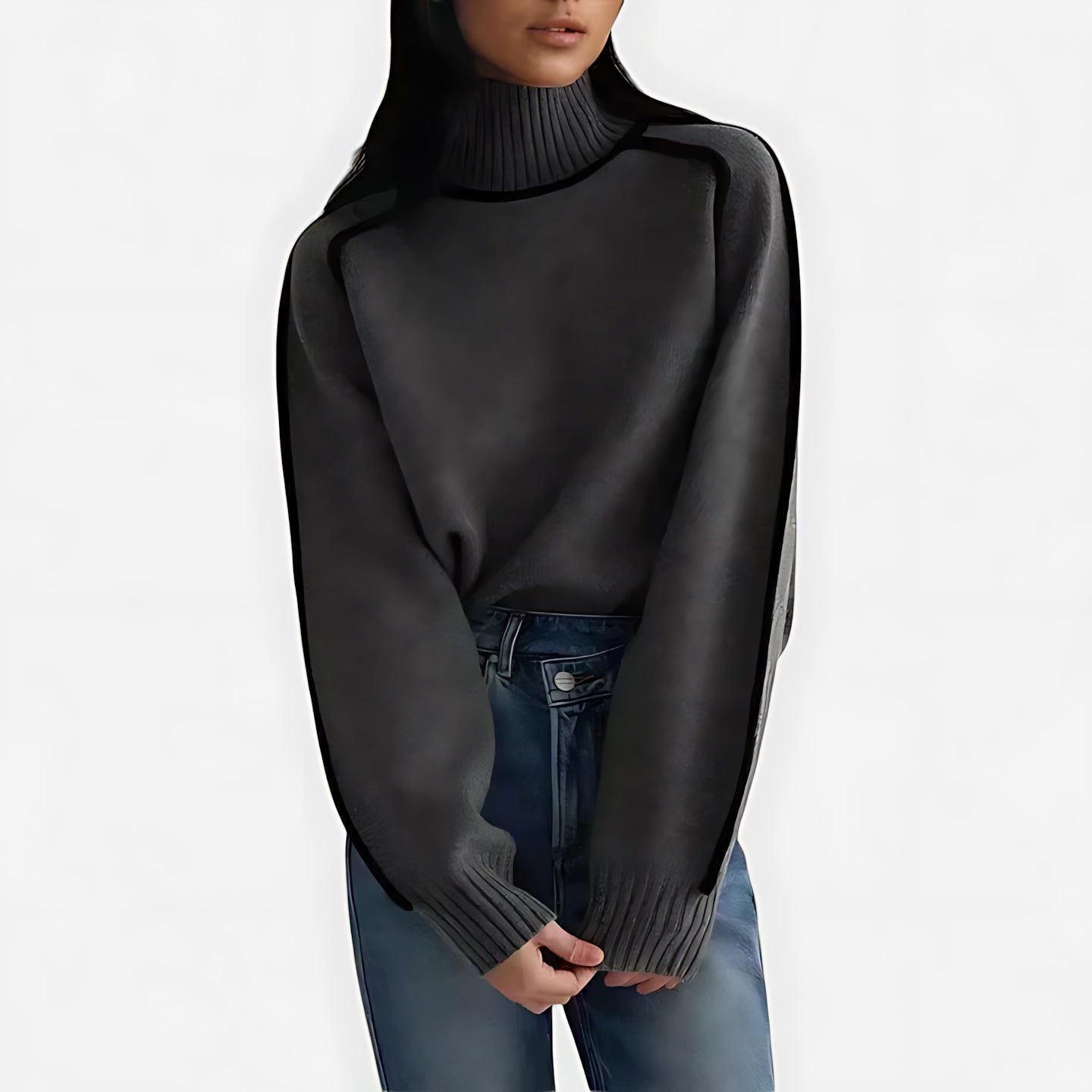 Bethany – Contrast Piping Mock Neck Knit Sweater