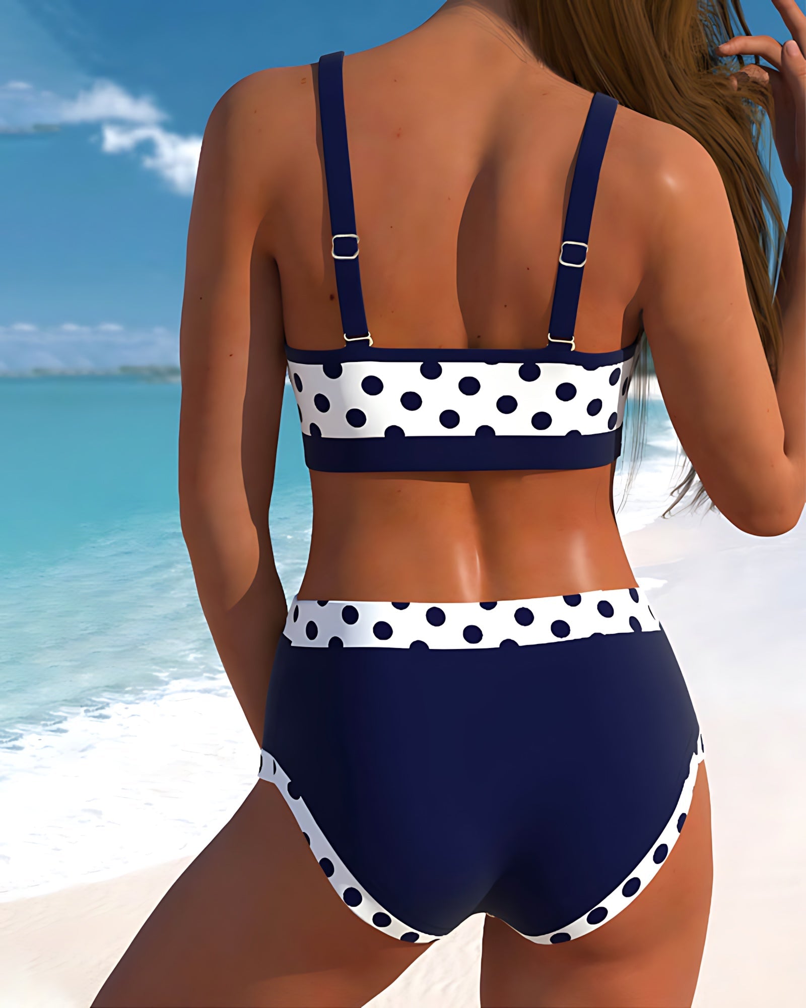 Bethany – Polka Dot Zip Front High Waist Bikini Set