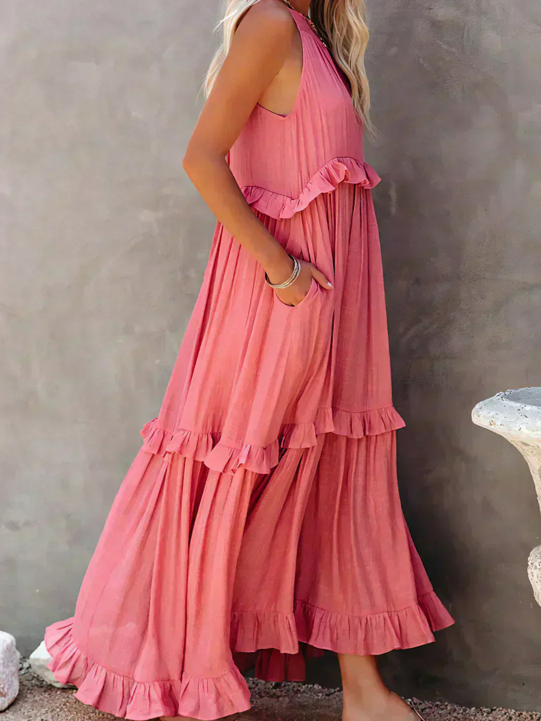 Veronica – High Neck Tiered Ruffle Summer Maxi Dress