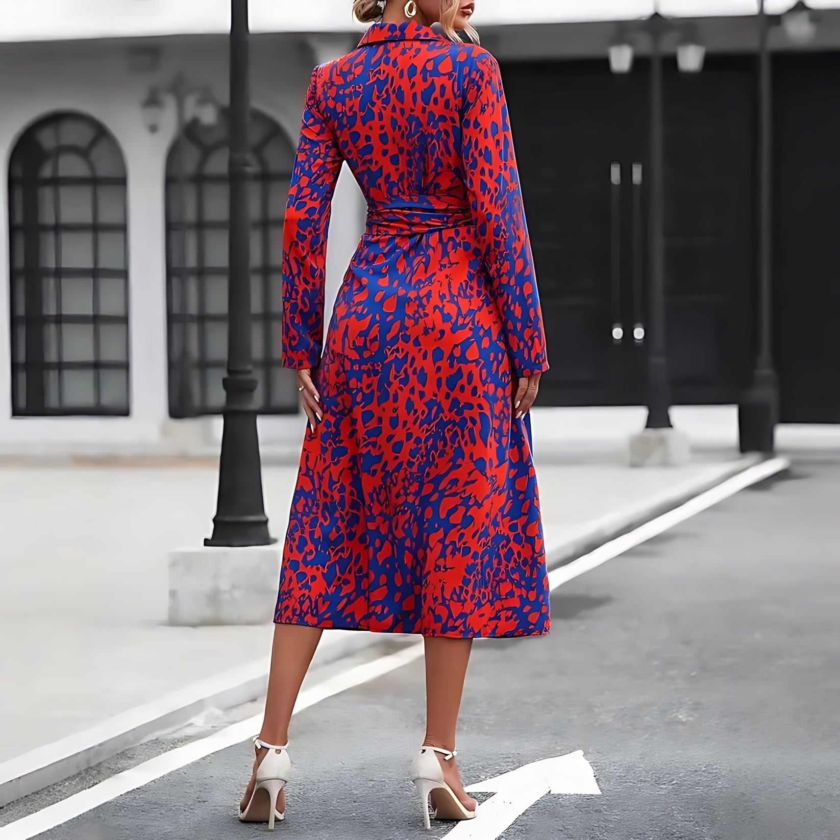 Bianca – Abstract Print Collared Midi Shirt Dress