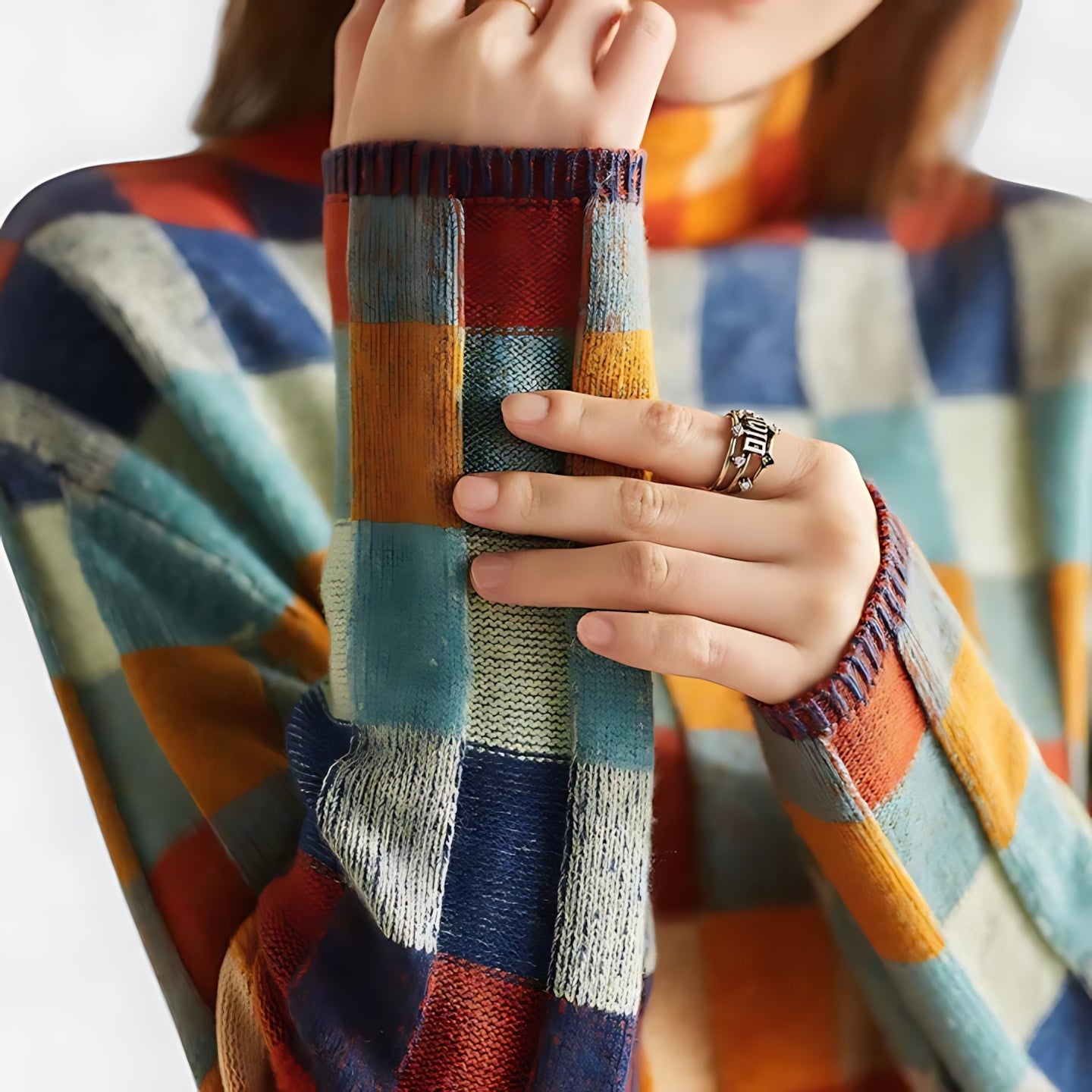Bianca – Checkered Print Crew Neck Sweater
