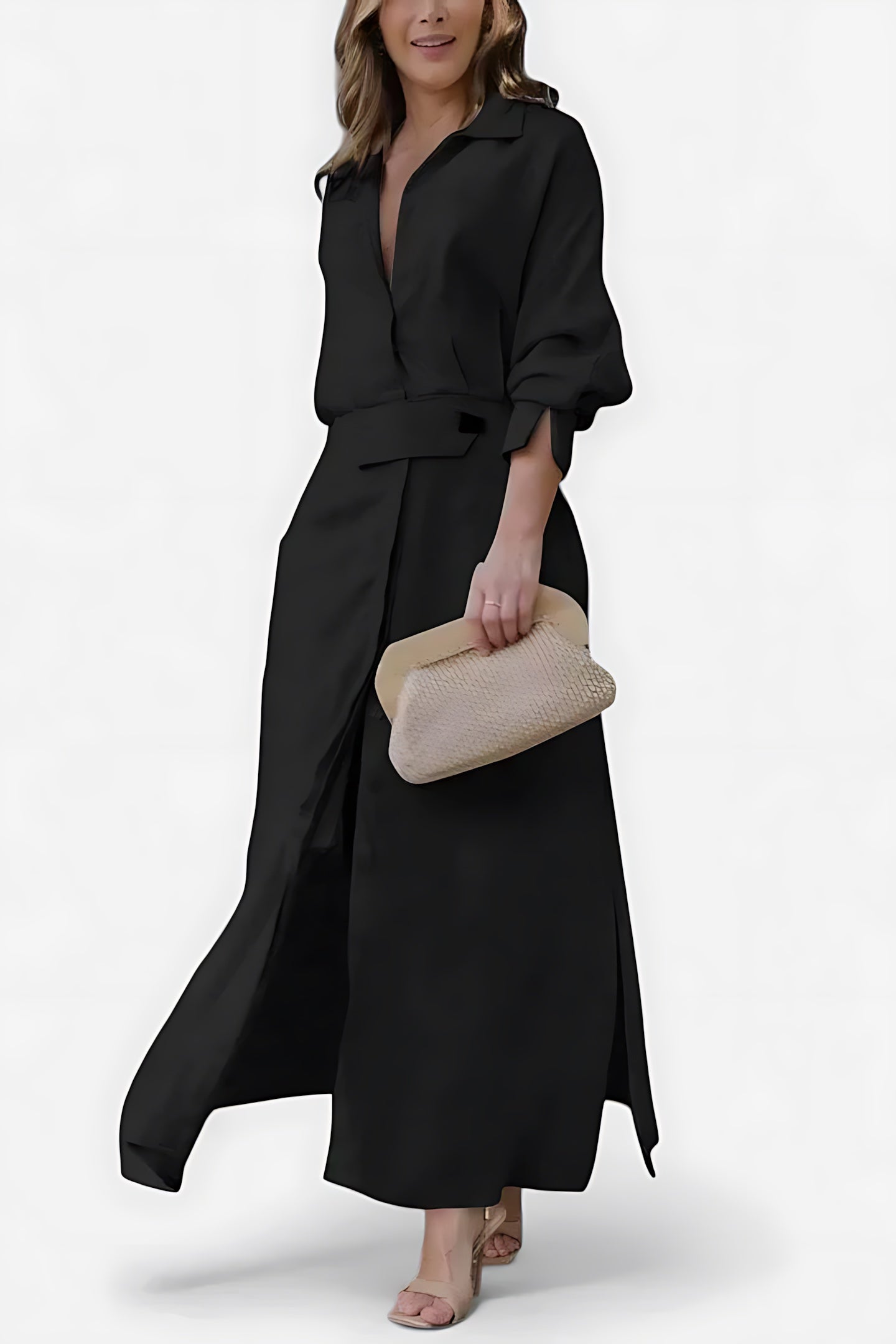 Bianca – Collared Long Sleeve Maxi Shirt Dress