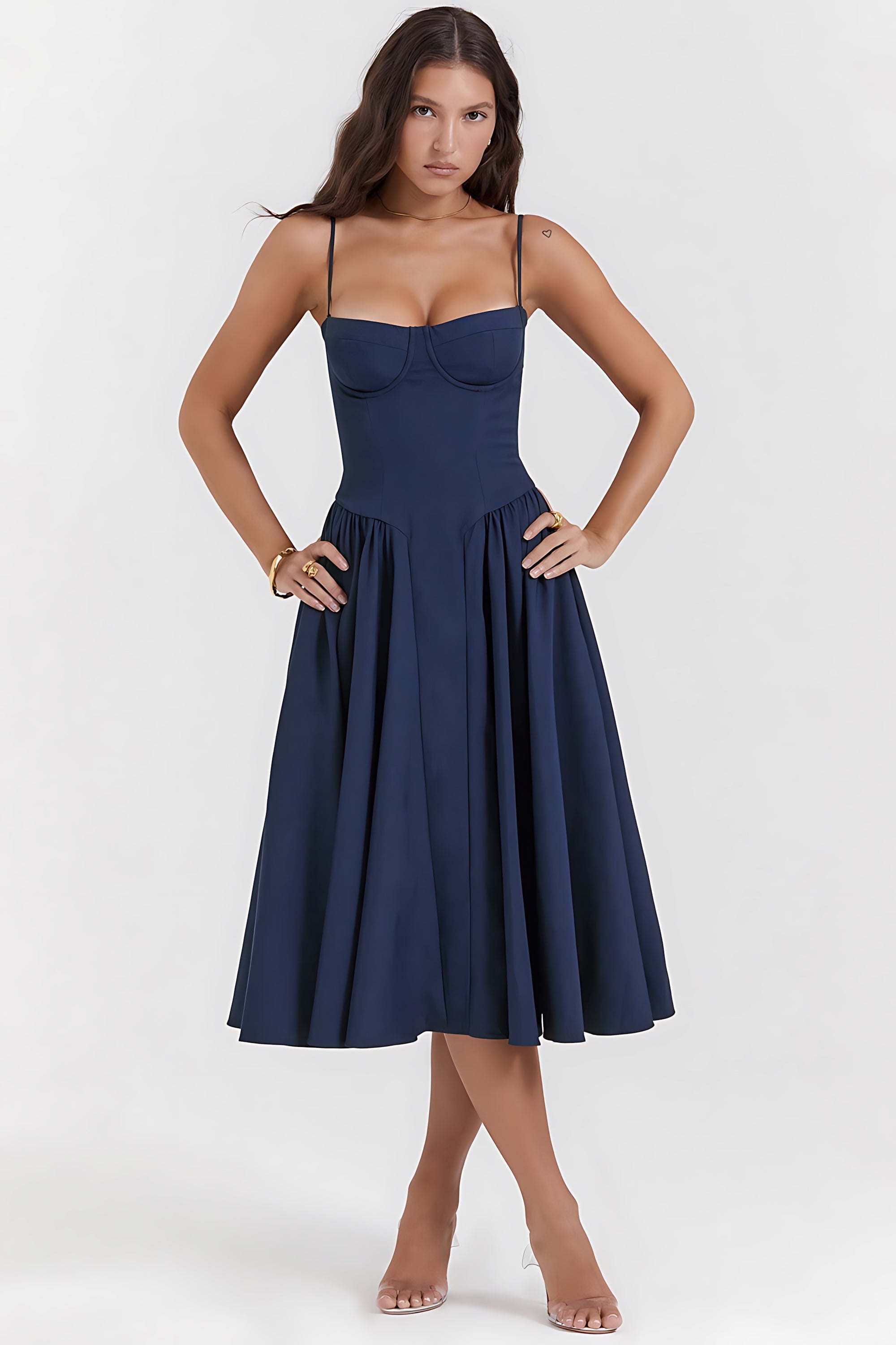 Bianca – Square Neck Pleated Wedding Guest Midi Dress