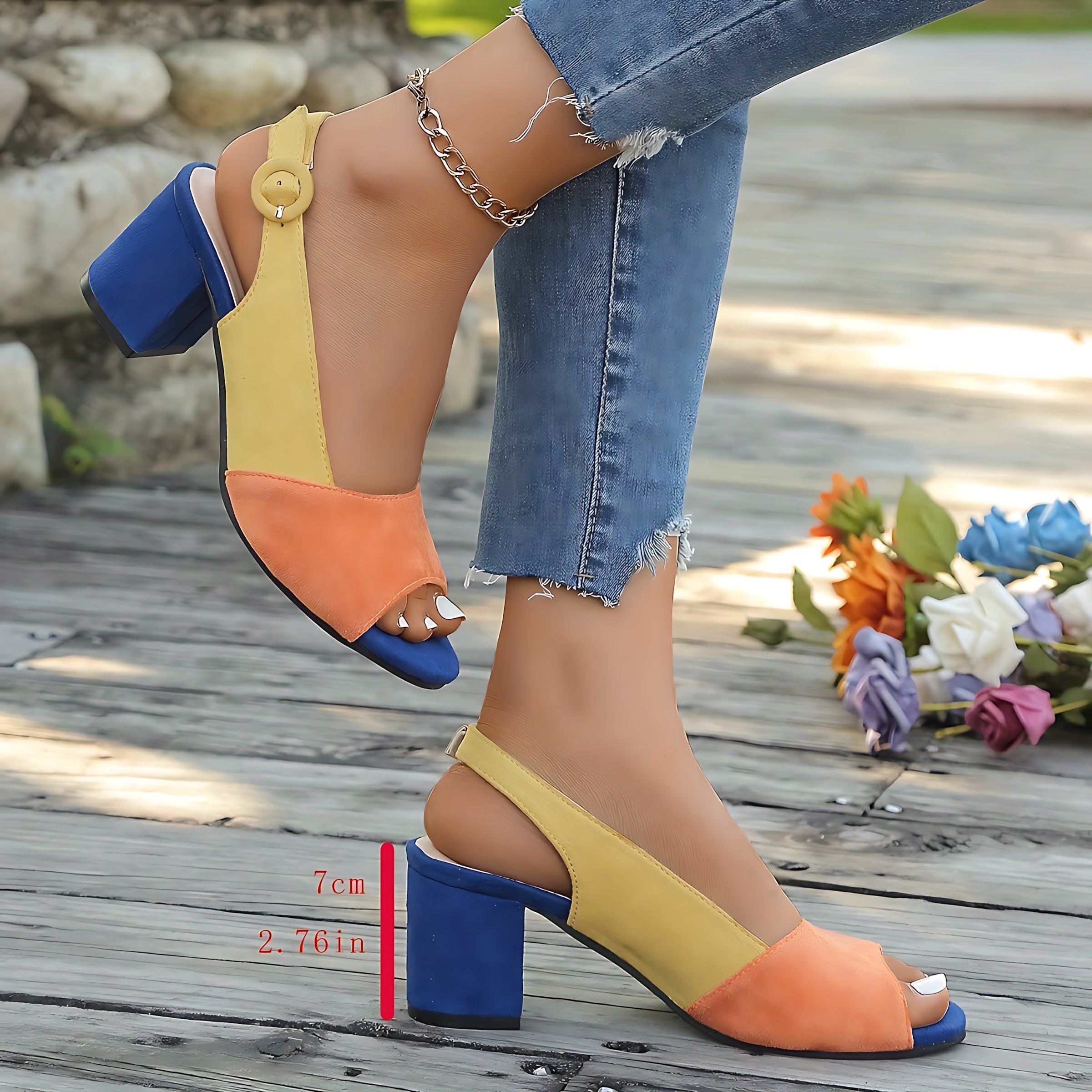 Blakely – Colorblock Peep Toe Block Heel Sandals