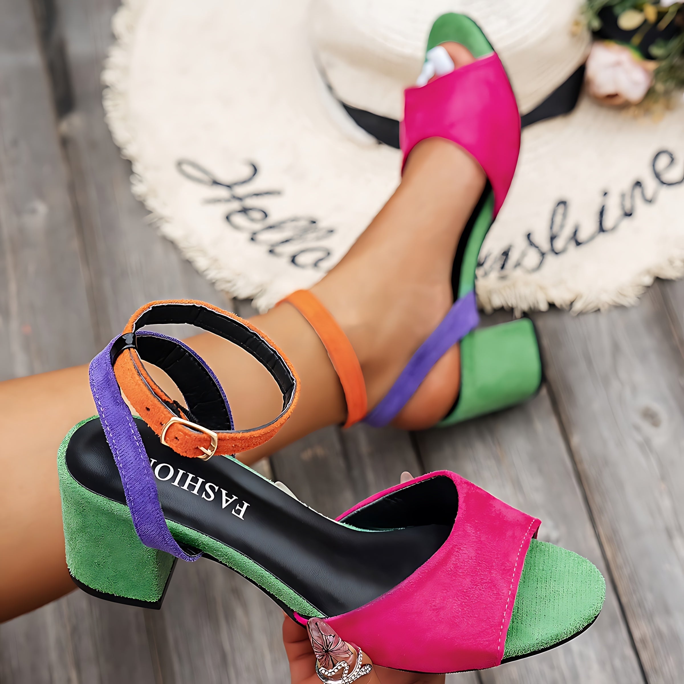 Blakely – Colorblock Peep Toe Block Heel Sandals