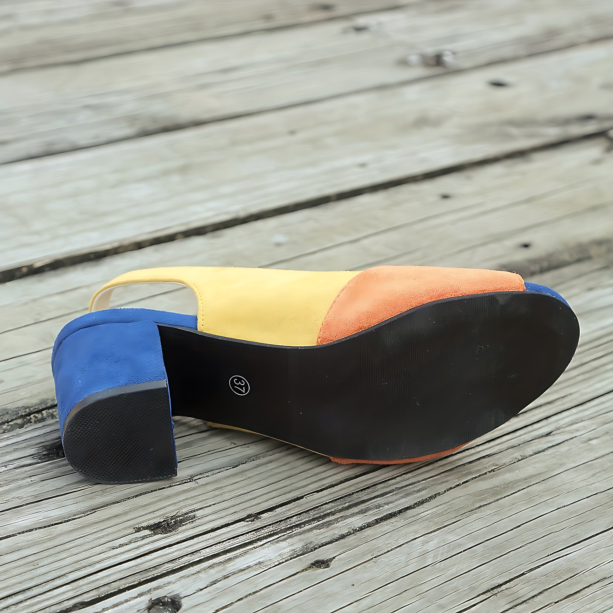Blakely – Colorblock Peep Toe Block Heel Sandals