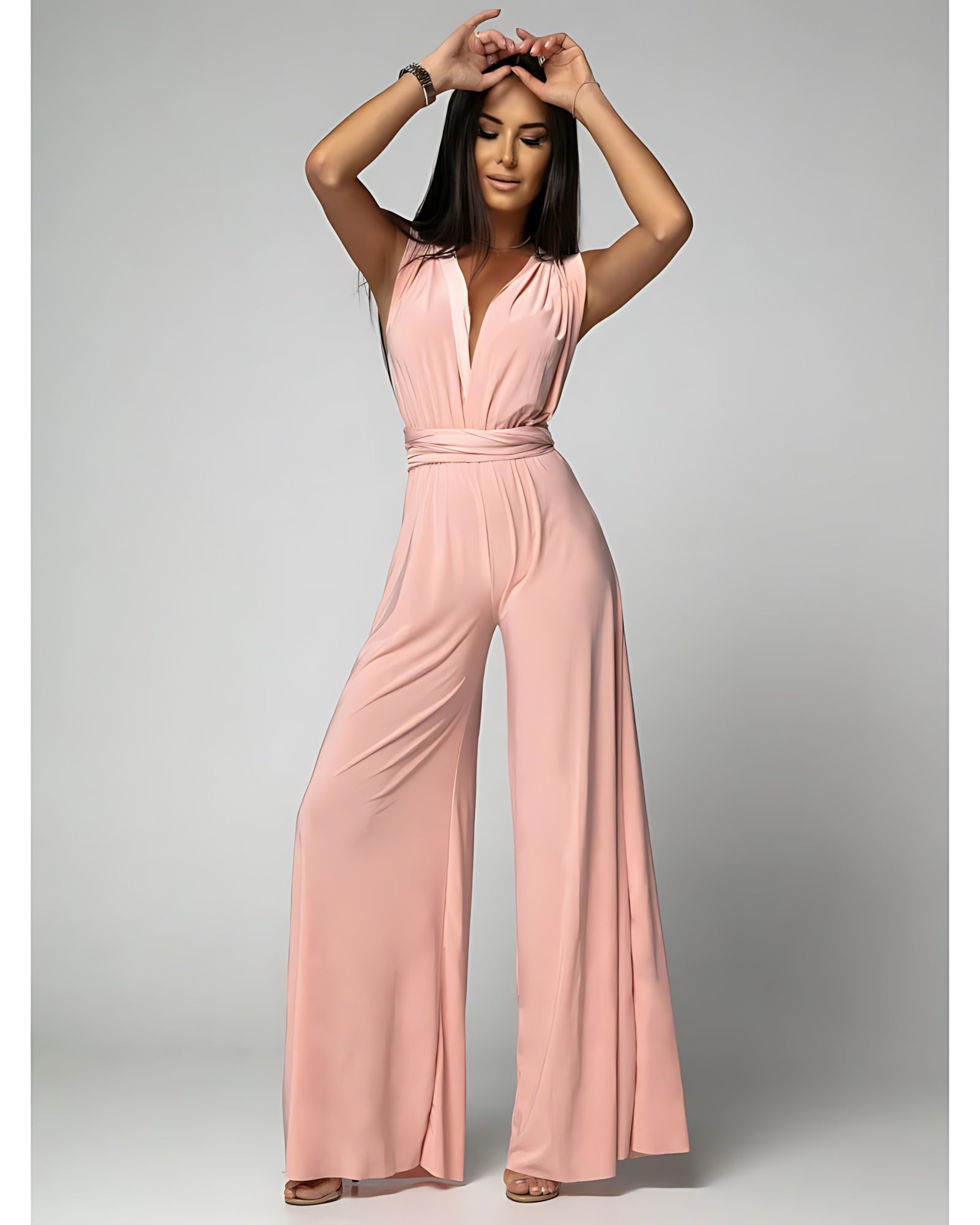 Blakely – Deep V Neck Wrap Wide Leg Evening Jumpsuit