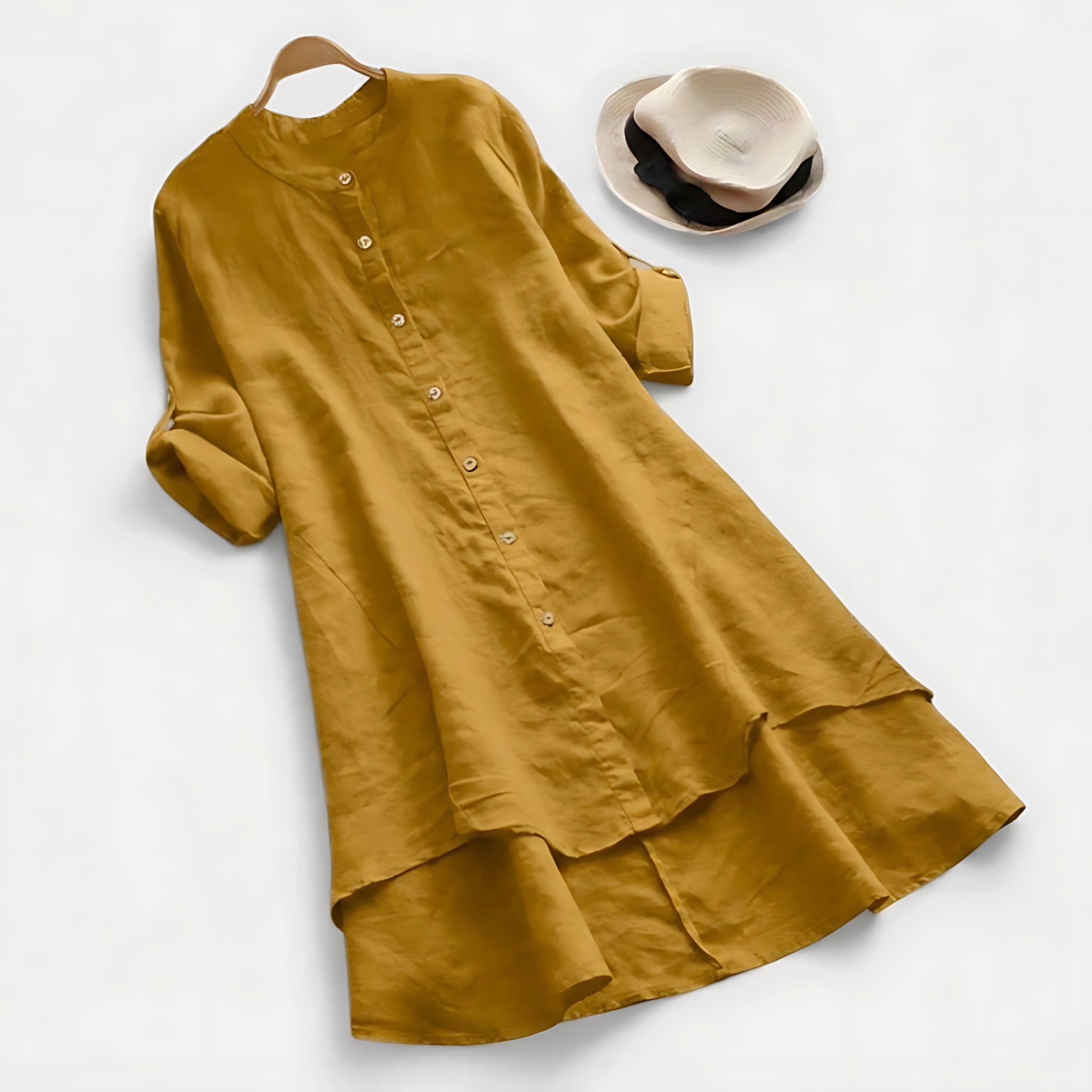 Blakely – High Low Layered Hem Midi Shirt Dress