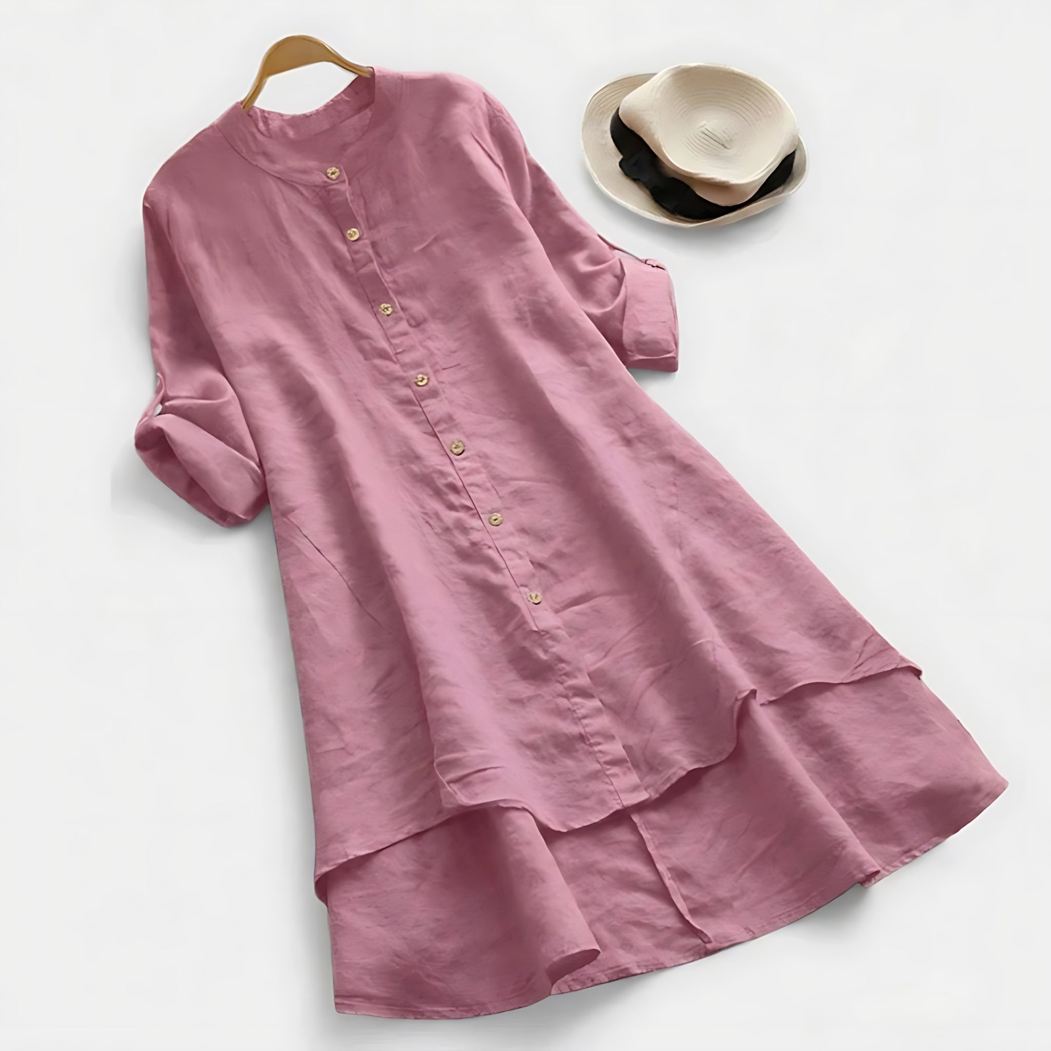 Blakely – High Low Layered Hem Midi Shirt Dress