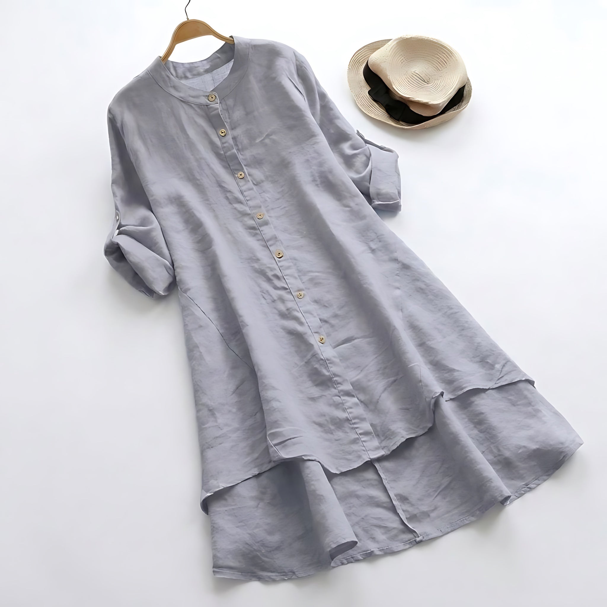Blakely – High Low Layered Hem Midi Shirt Dress