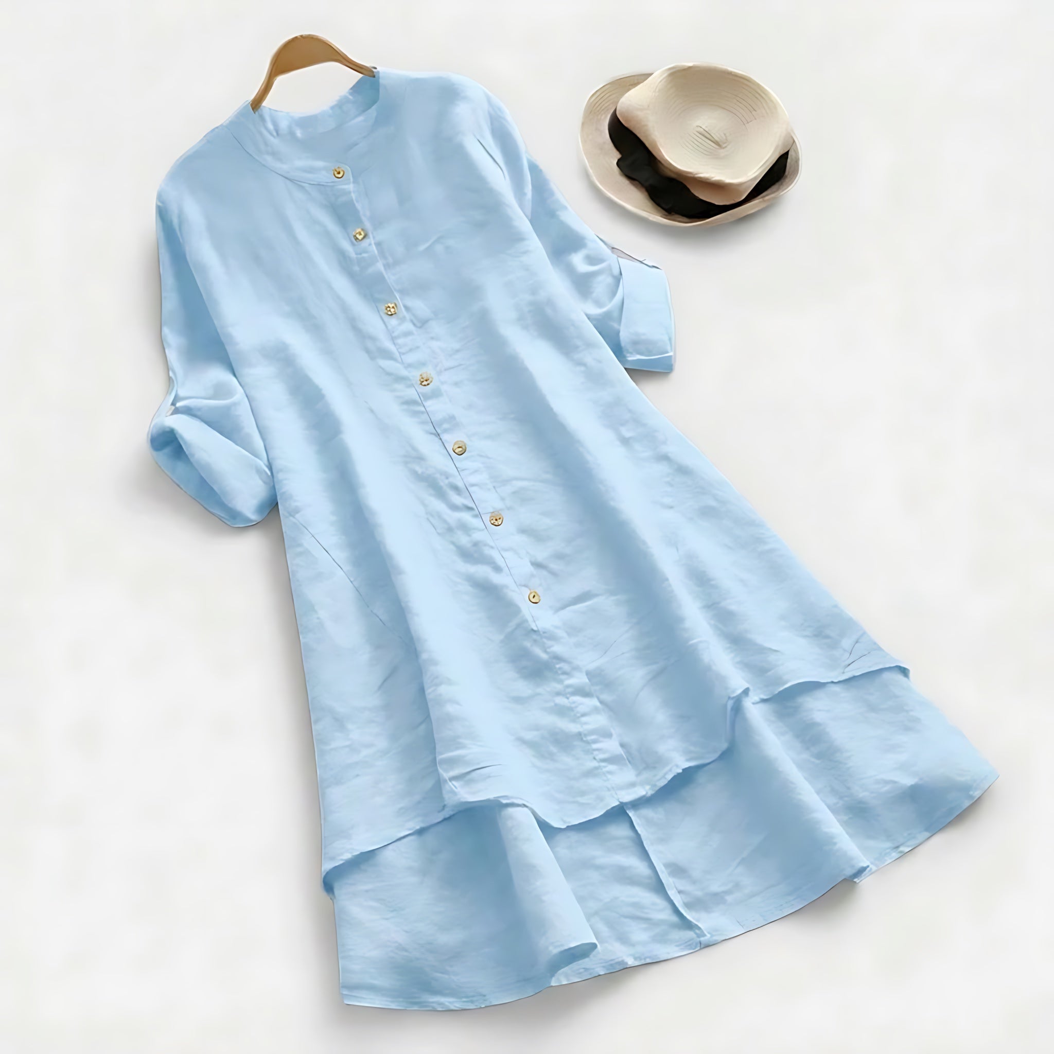 Blakely – High Low Layered Hem Midi Shirt Dress