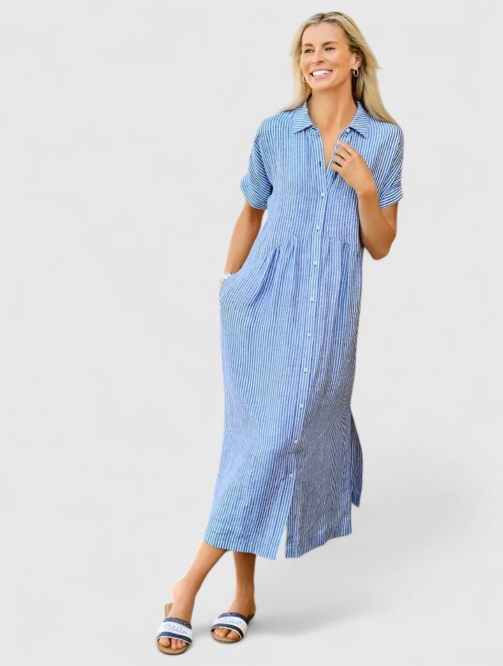 Fiona – Collared Short Sleeve Midi Shirt Dress