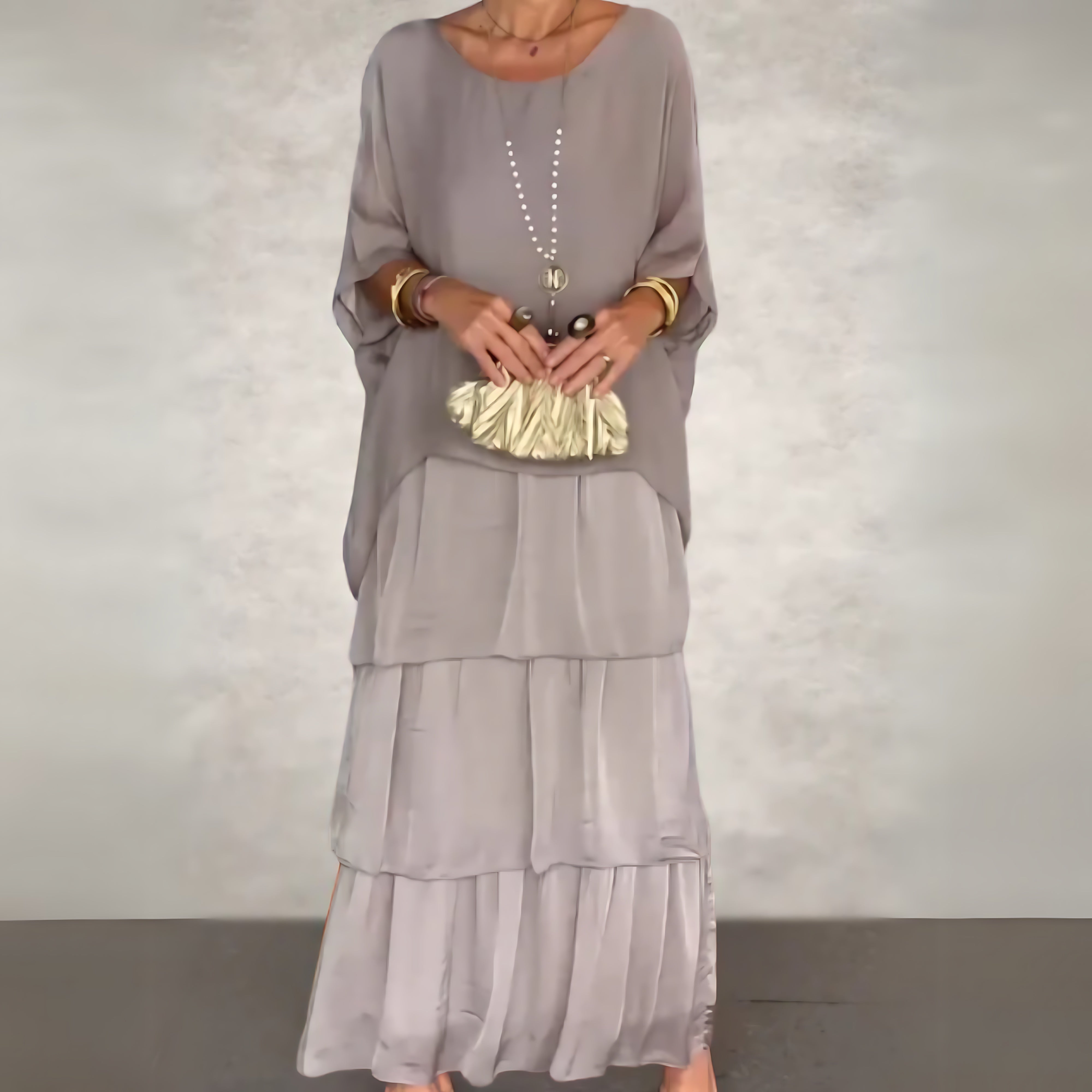Brianna – Daisy Print Batwing Sleeve Tiered Maxi Dress