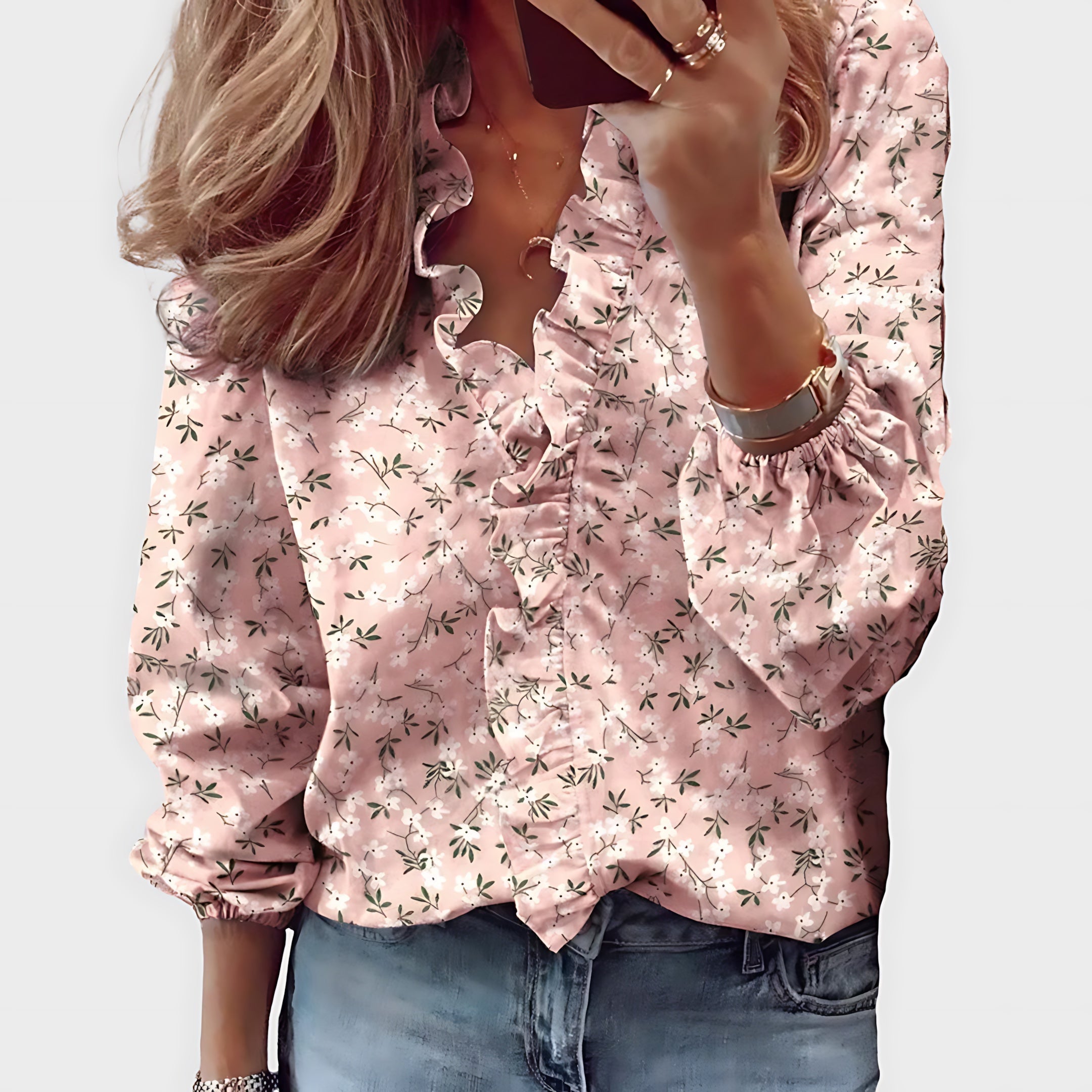 Brianna – Floral Print Ruffle Long Sleeve Blouse